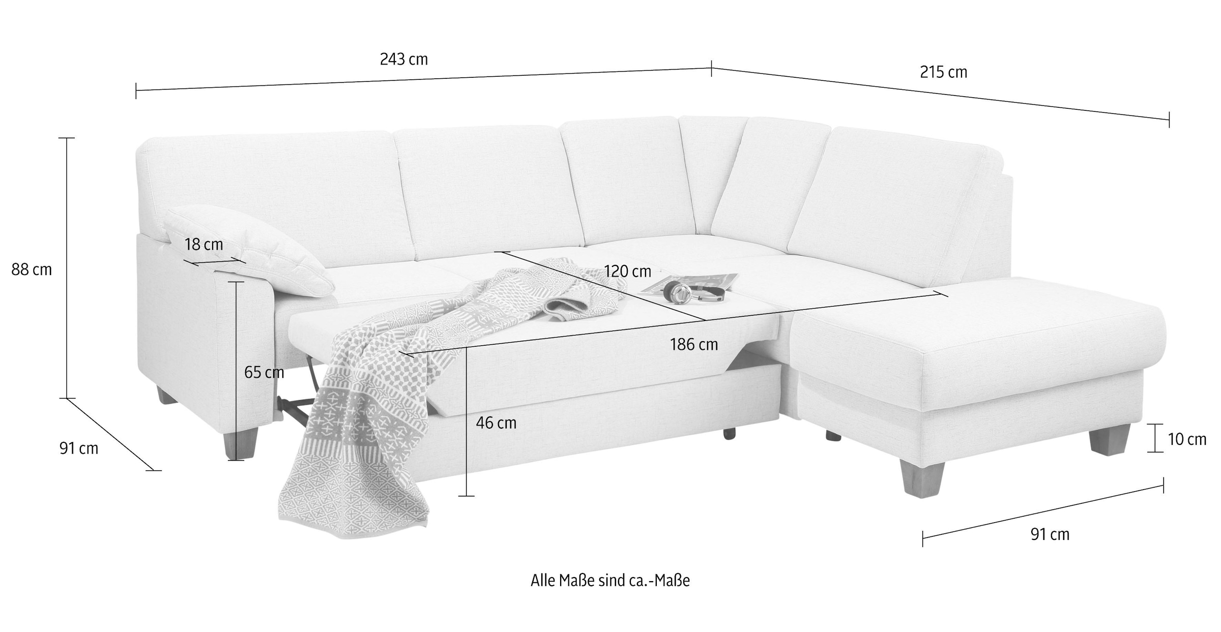 Home affaire Ecksofa »Belfort L-Form«, mit Federkern, wahlweise mit Bettfunktion und Stauraum