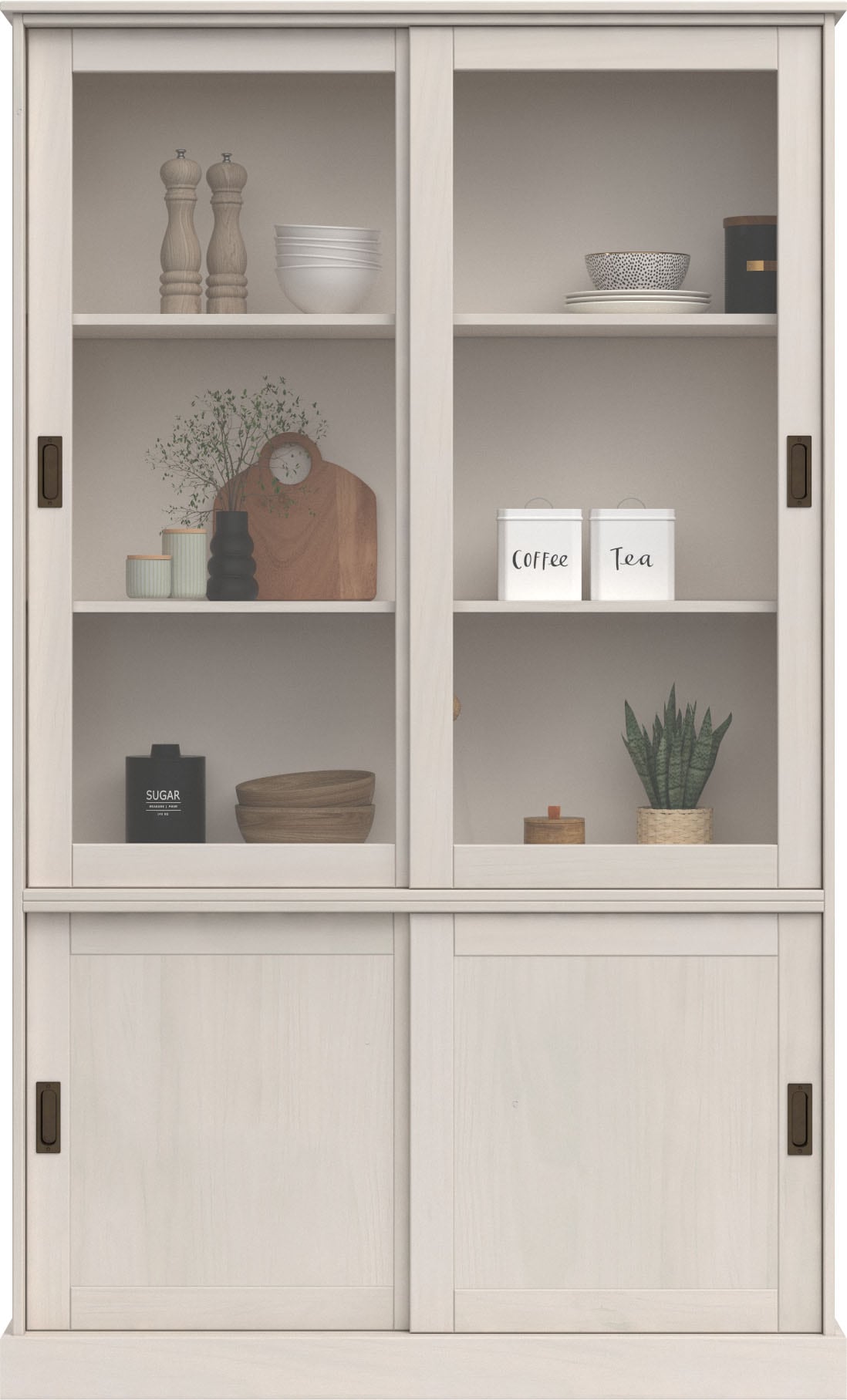 Home affaire Vitrine »Schröder«, mit 2+2 Schiebetüren, aus massivem Kiefernholz, Breite 114 cm