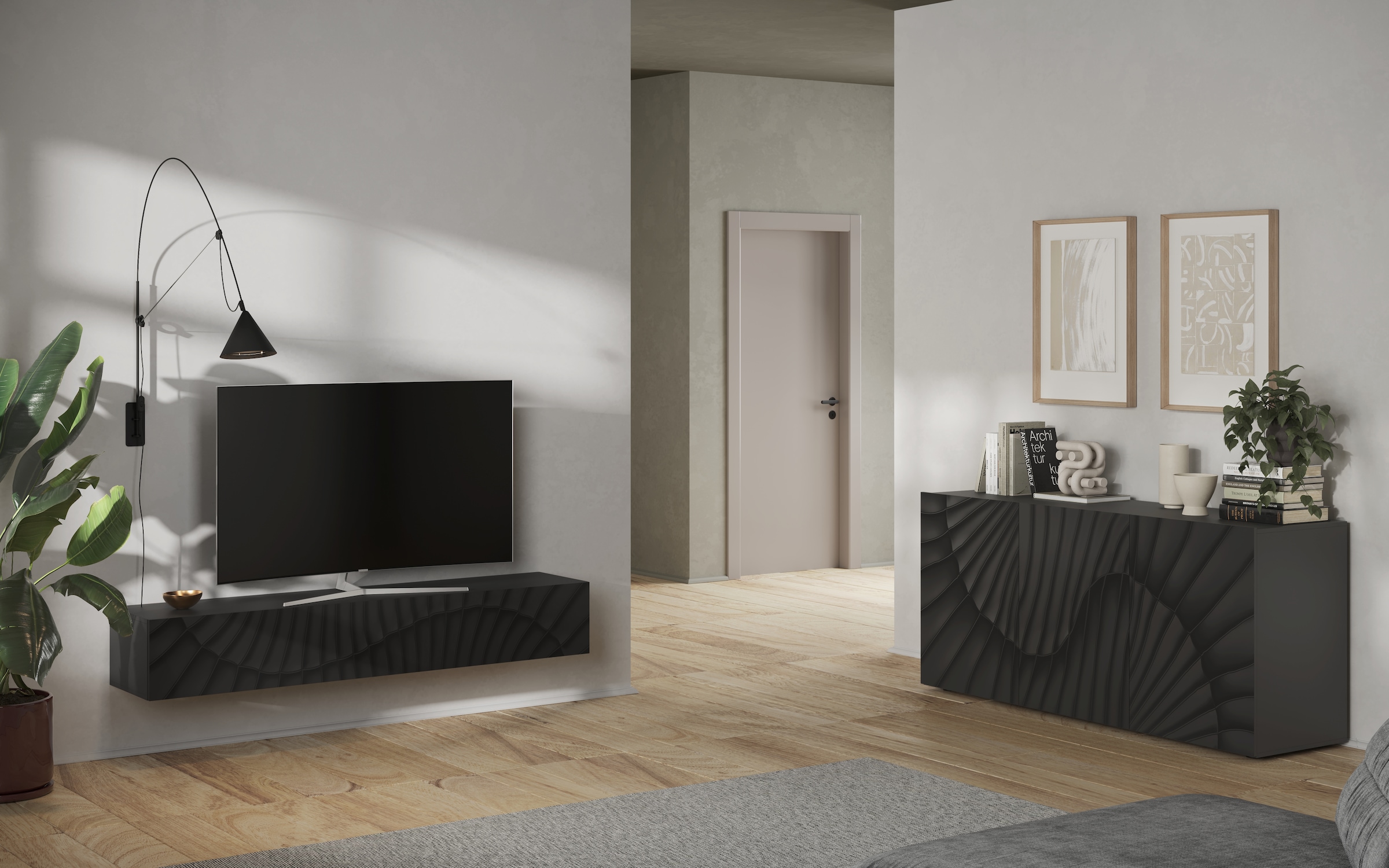 INOSIGN Sideboard »Snake Breite 181 cm, moderne Kommode mit 3 Türen«, Anrichte mit viel Stauraum, Front mit besonderem Siebdruck