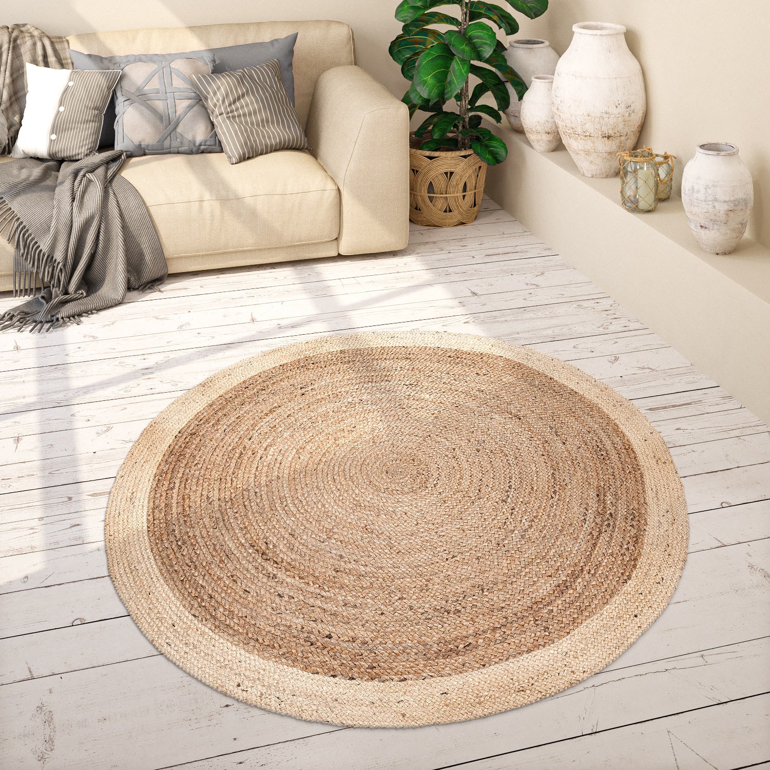 Paco Home Teppich »Viborg 594«, rund, 6 mm Höhe, Jute, Modern, Boho, Ethno, günstig online kaufen