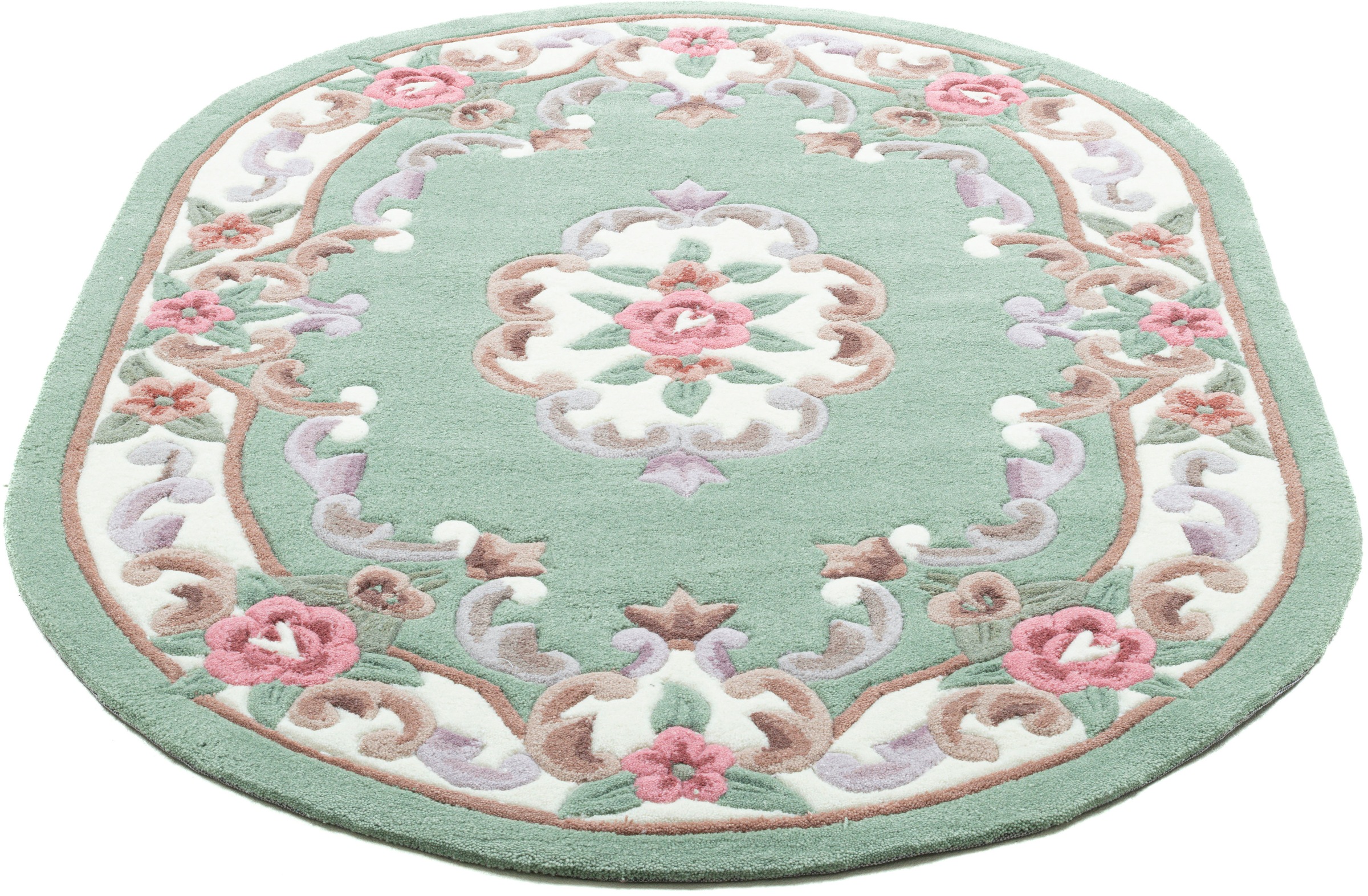 THEKO Teppich »Ming« oval 14 mm Höhe handgefertigt, Pastell-Farben, florales Design, Wohnzimmer