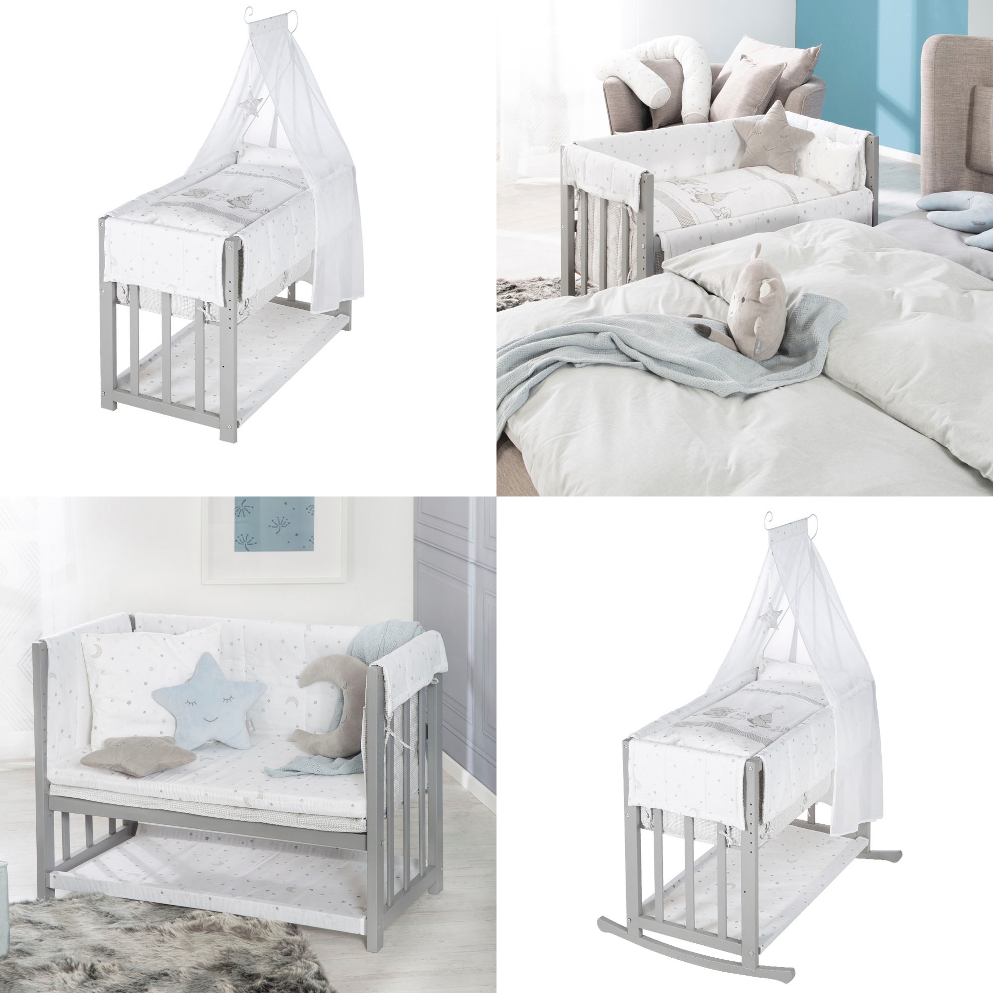 roba® Stubenbett »4 in 1, Sternenzauber, taupe«, zu Wiege, Elternbett oder Bank umbaubar