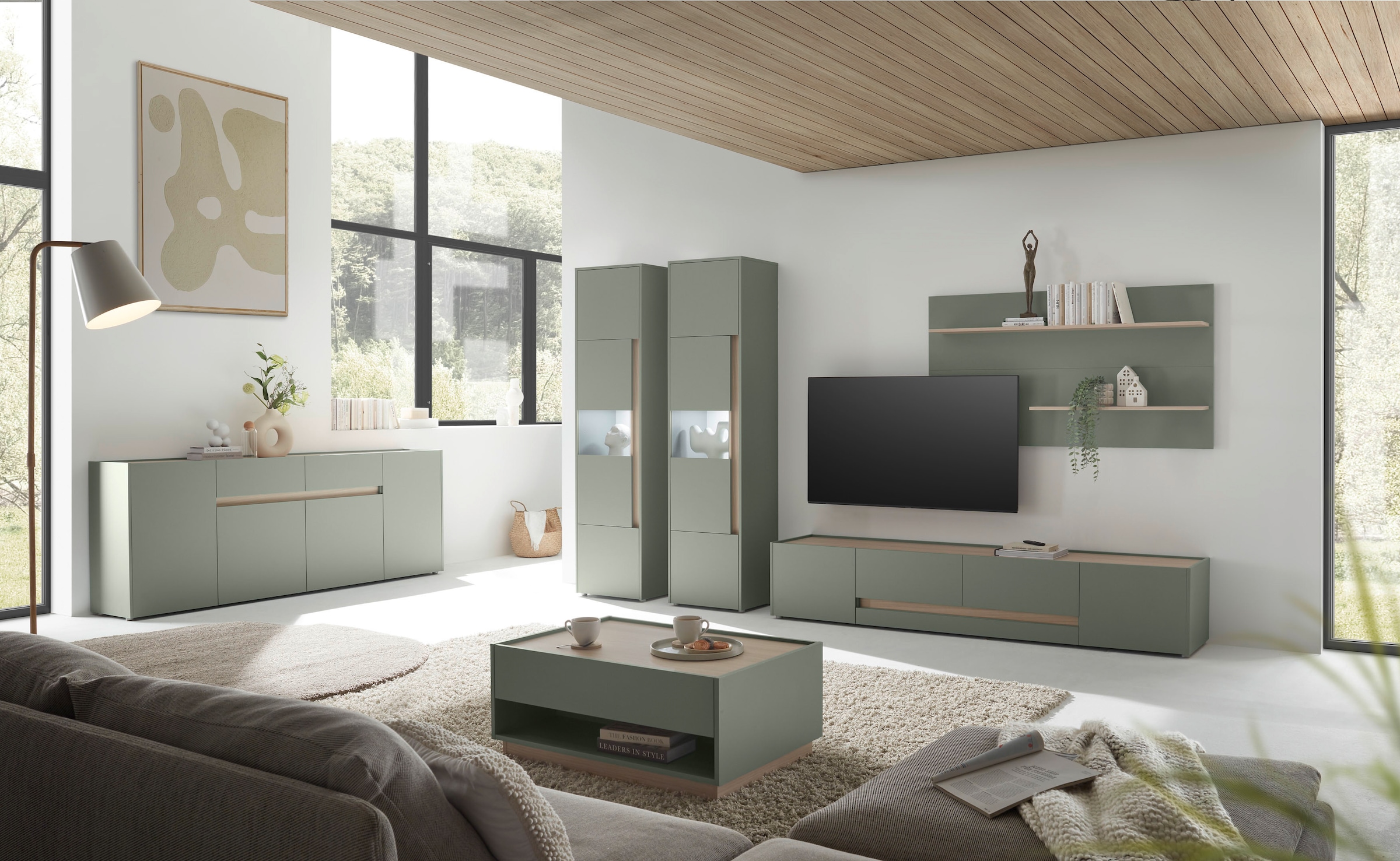 INOSIGN Wohnwand »City/Giron, moderne Anbauwand, Komplettset in vielen Farben verfügbar«, (Set, 4 St.), enthält zwei Vitrinen, ein Lowboard & ein Wandboard