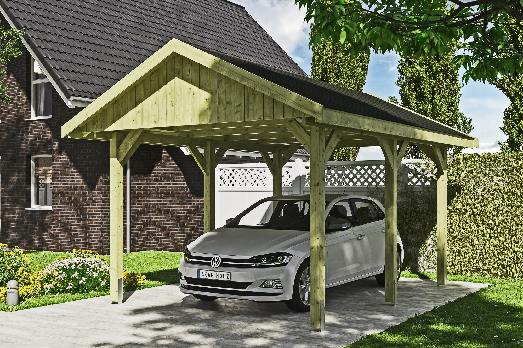 Skanholz Einzelcarport »Wallgau«, 291 cm, Grün, mit schwarzen Dachschindeln