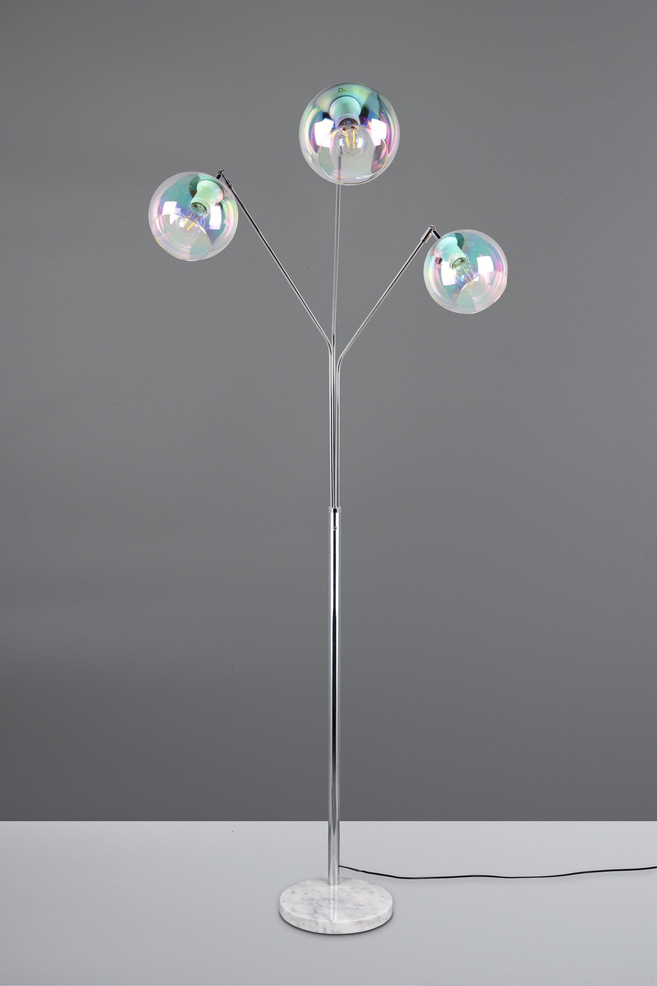 TRIO Leuchten Stehlampe »PAXTON, dreiflammige Stehleuchte, Glas Lampenschirme, Arme verstellbar«, 3 flammig, Leuchtmittel E27 | Leuchtmittel wechselbar, exkl. 3x E27 max 10W, Höhe 200cm Breite 67cm, Kippschalter, 2m Kabel