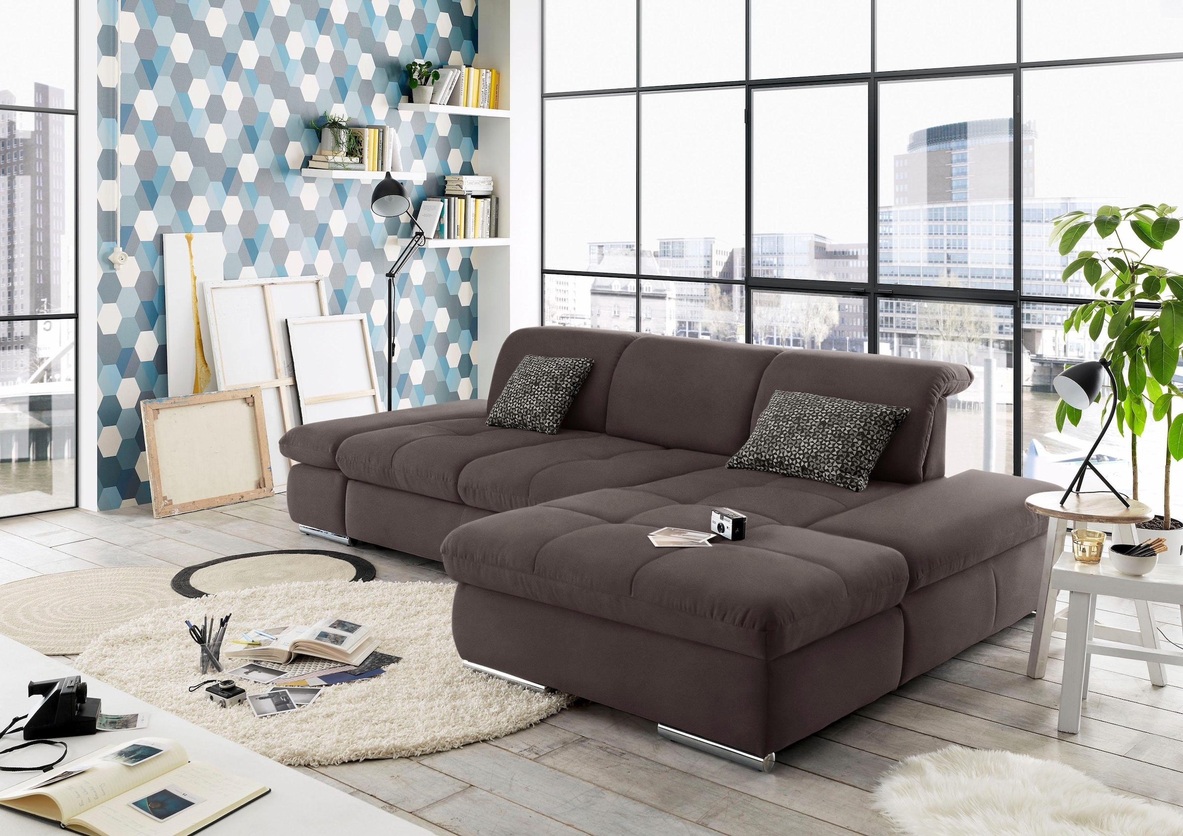 set one by Musterring Ecksofa »SO4100 V« mit verstellbaren Kopfteilen, wahl günstig online kaufen