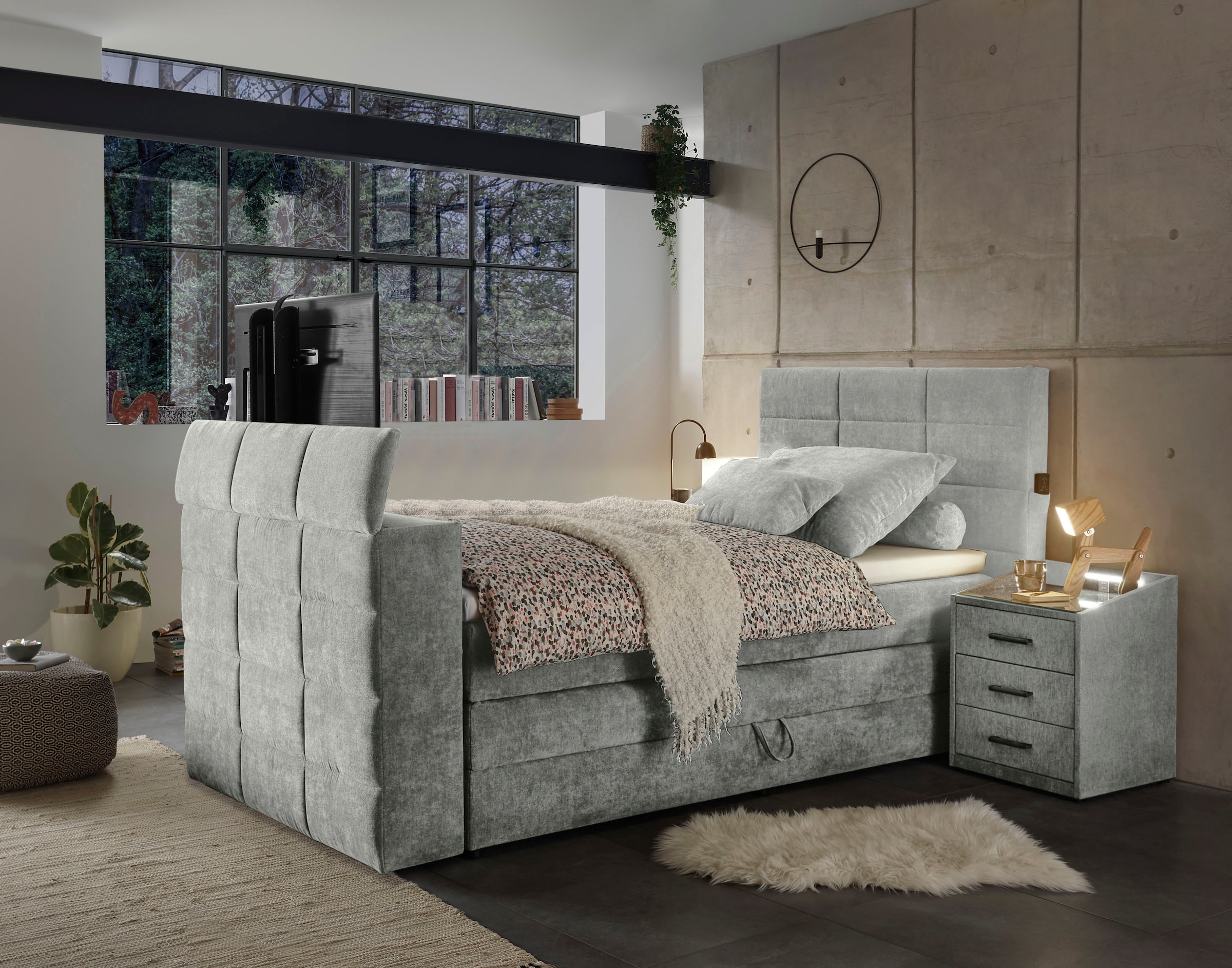 ED EXCITING DESIGN Boxspringbett »Denver«, mir motorisierter TV-Halterung b günstig online kaufen