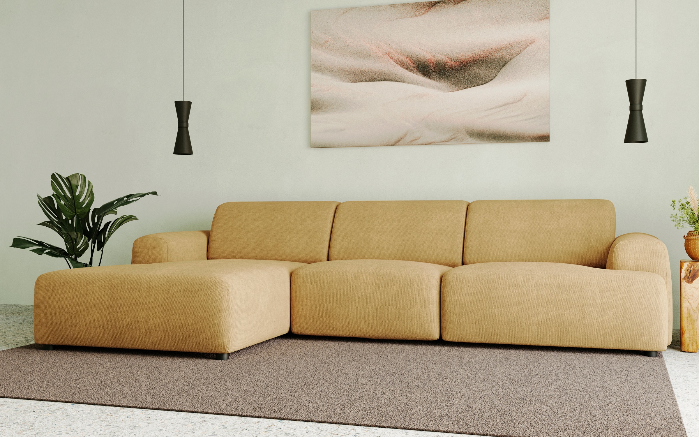 andas Ecksofa »Linkka, Breite 301 cm«, L-Form, in einem weichen Chenille-Stoff, mit Wellenunterfederung
