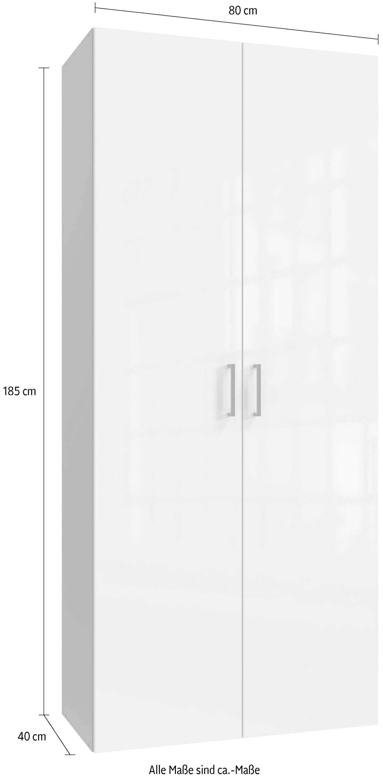 Wimex Kleiderschrank »Mugano, in 5 Breiten und 2 Höhen, Made in Germany«, (in Basic oder Premium Ausstattung mit 2 weiteren Einlegeböden), mit langen Griffstangen aus Metall, wahlweise mit oder ohne Spiegel