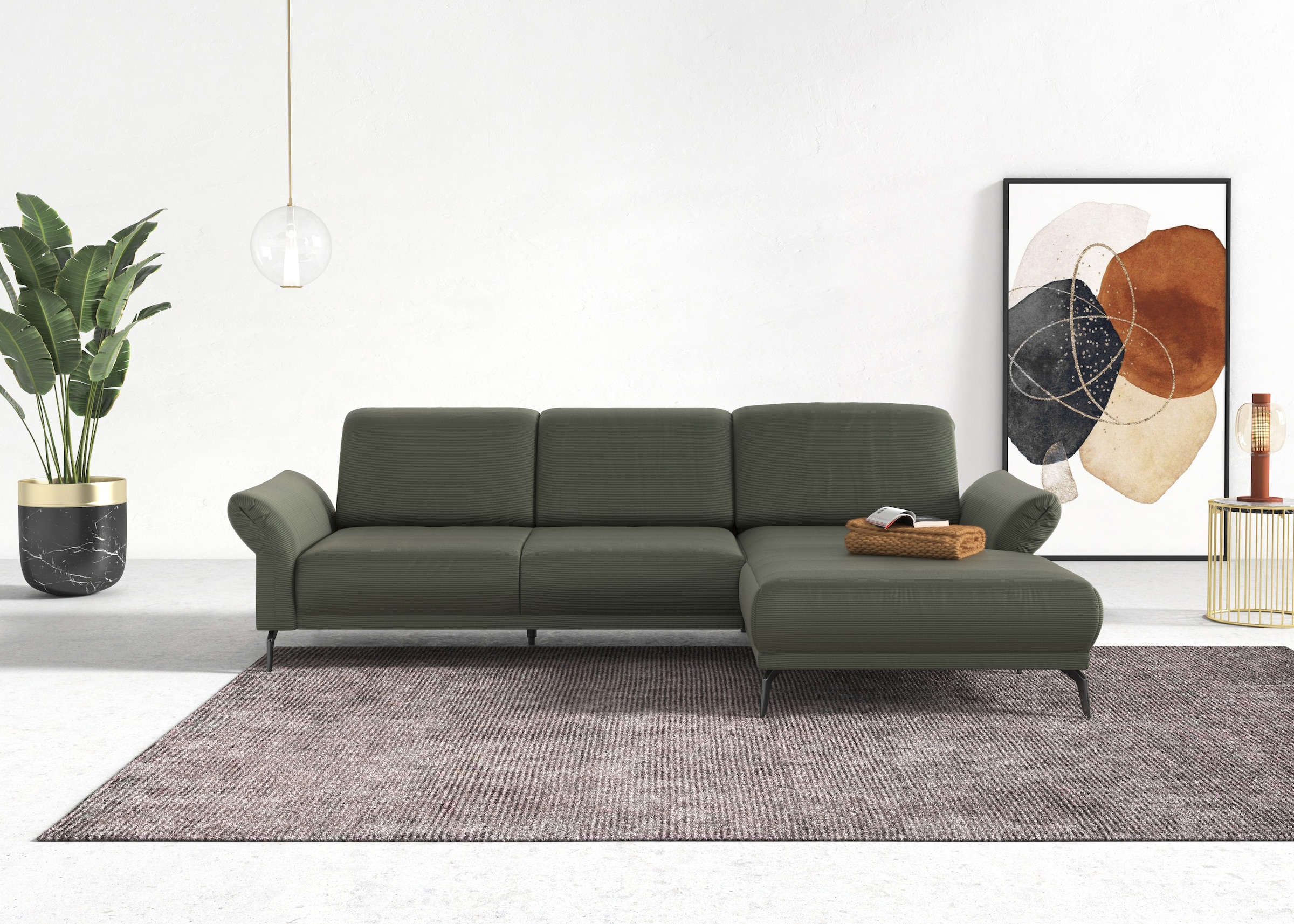 INOSIGN Ecksofa »Coco L-Form«, Sitztiefen-, Arm- und Kopfteilverstellung, Cord-Bezug, Fußhöhe 15 cm