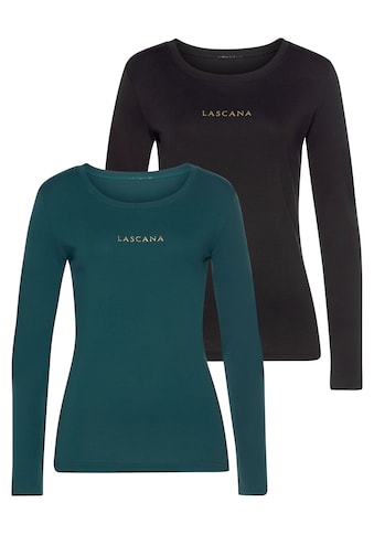 LASCANA Langarmshirt, (2 tlg., 2er-Pack), mit goldenem Logodruck kaufen