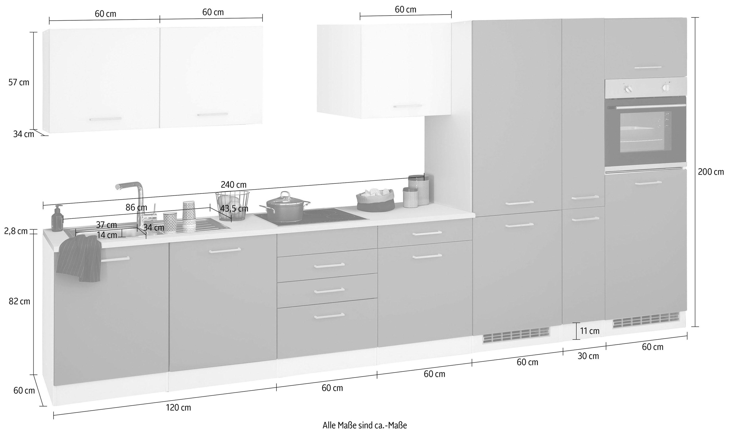 KOCHSTATION Küchenzeile »KS-Visby«, mit E-Geräten, Breite 300 cm inkl. Kühlschrank
