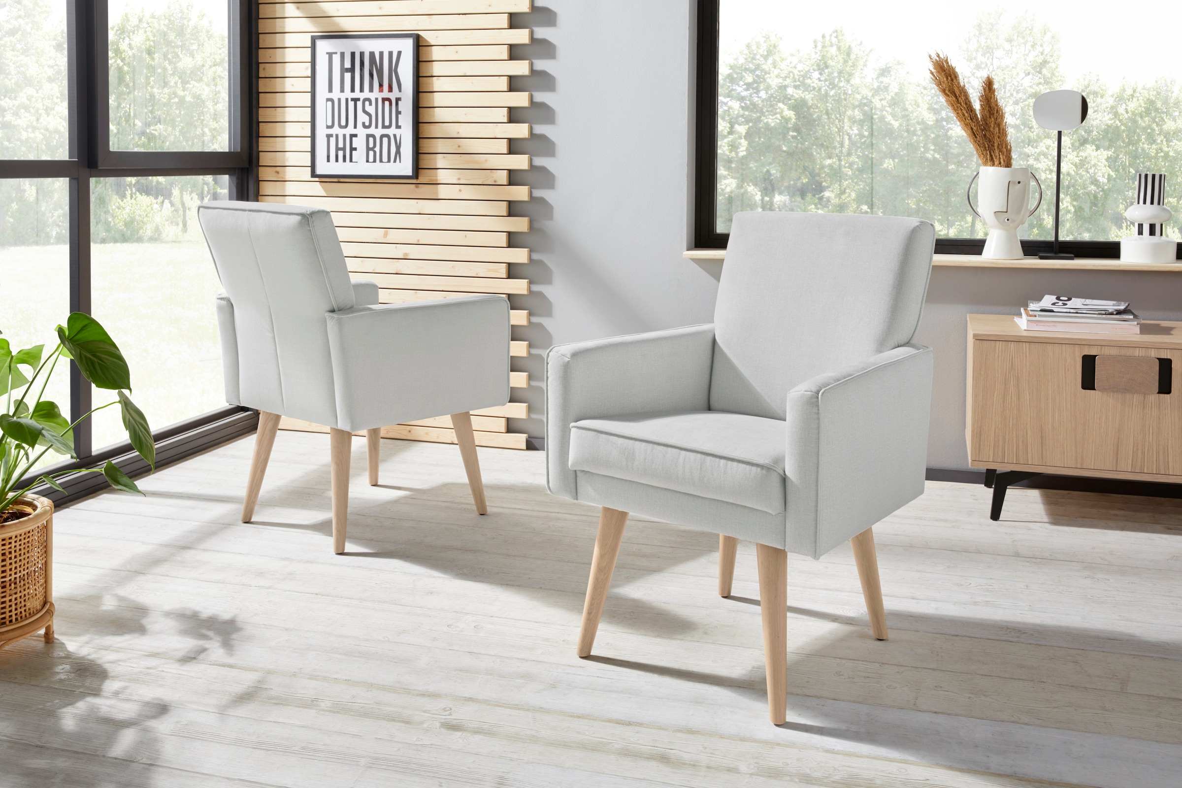 exxpo - sofa fashion Sessel »Lungo, Loungesessel mit moderner Kedernaht, bequem und elegant«, Breite 64 cm, hoher Holzfuß