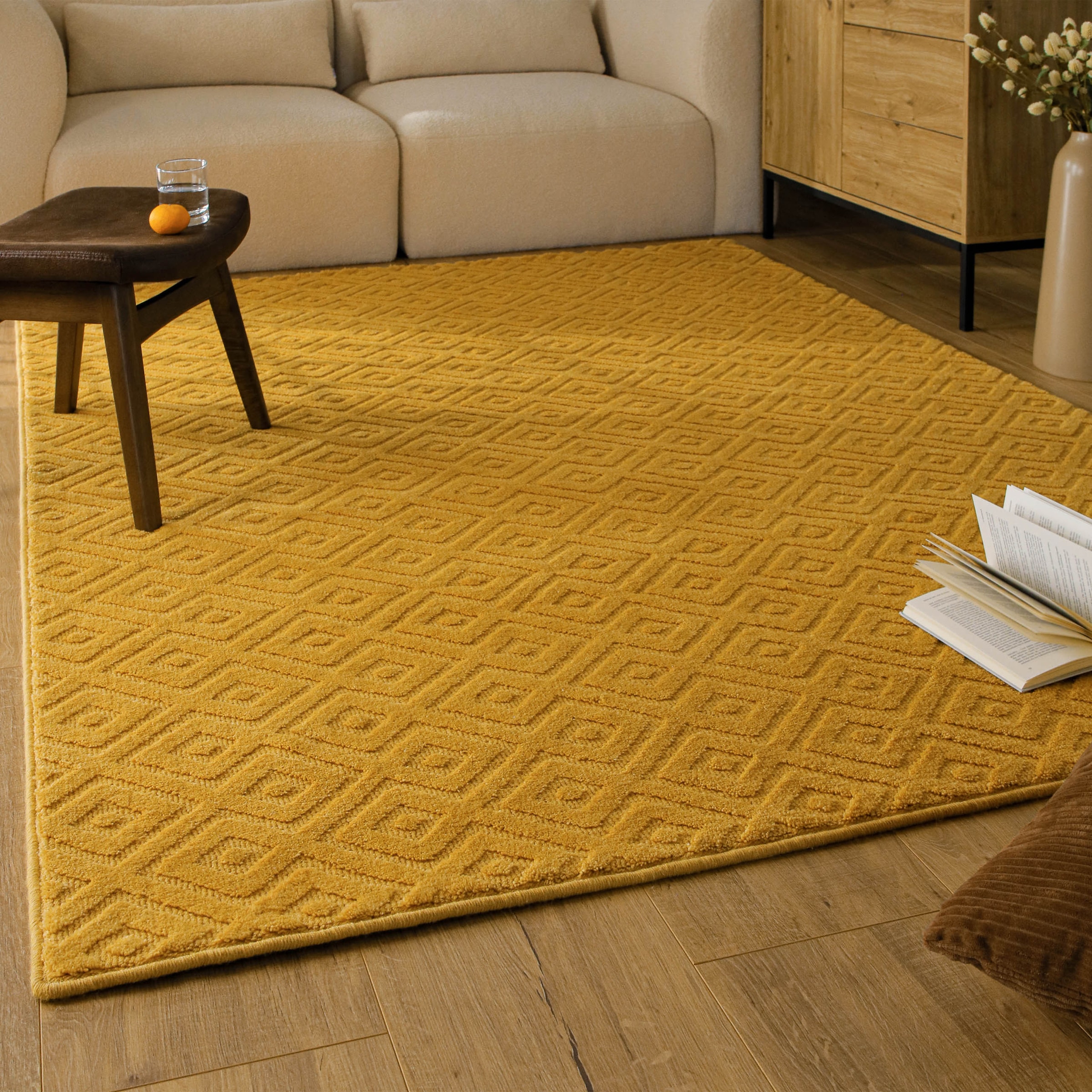 Wecon home Teppich »Castello TWO« rechteckig 7 mm Höhe Schurwolle, Kurzflor mit Hoch-Tief-Effekt, Wohnzimmer, Rautenmuster