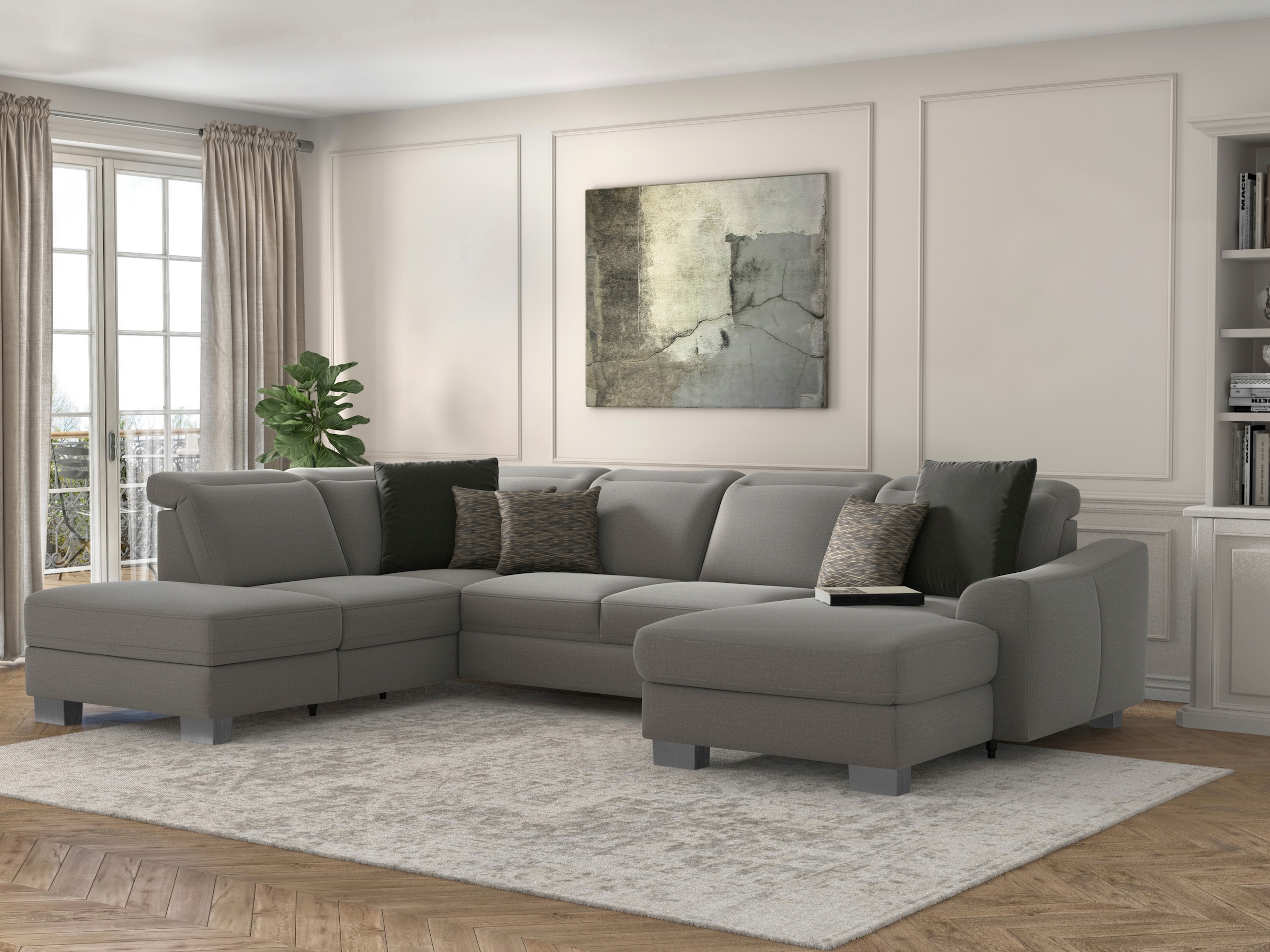 sit&more Wohnlandschaft »Dundee U-Form« mit Federkern und Edelstahlfüßen, wahlweise mit Kopfteilverstellung