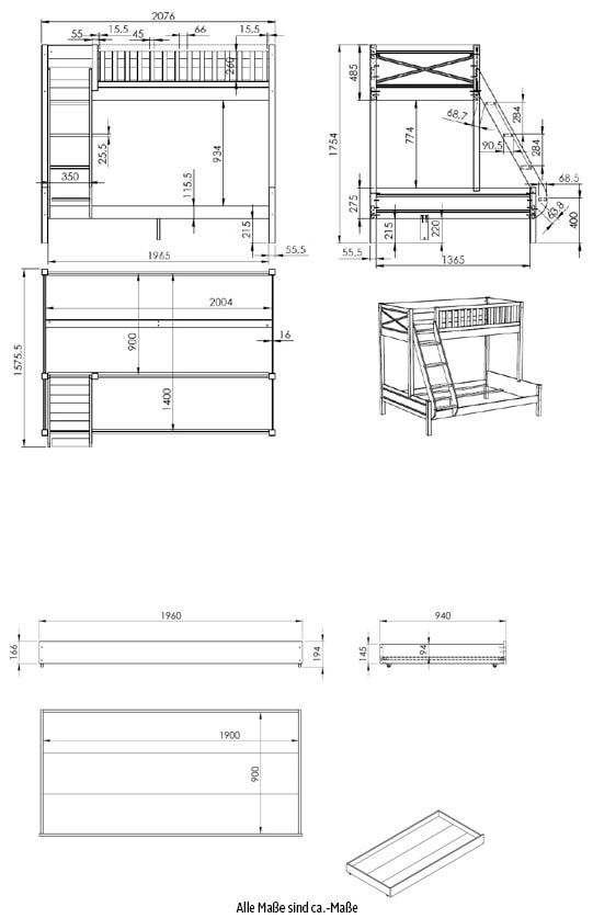 Vipack Etagenbett, (Made in Europe)