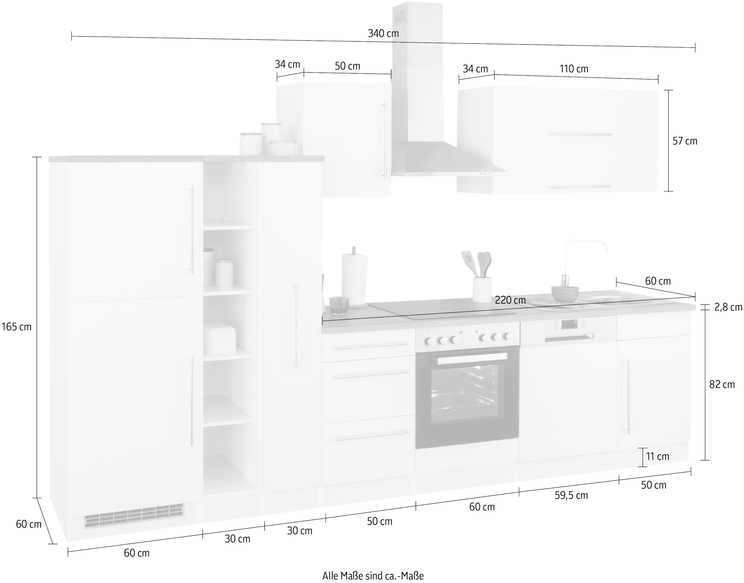HELD MÖBEL Küchenzeile »Samos«, ohne E-Geräte, Breite 340 cm online  bestellen