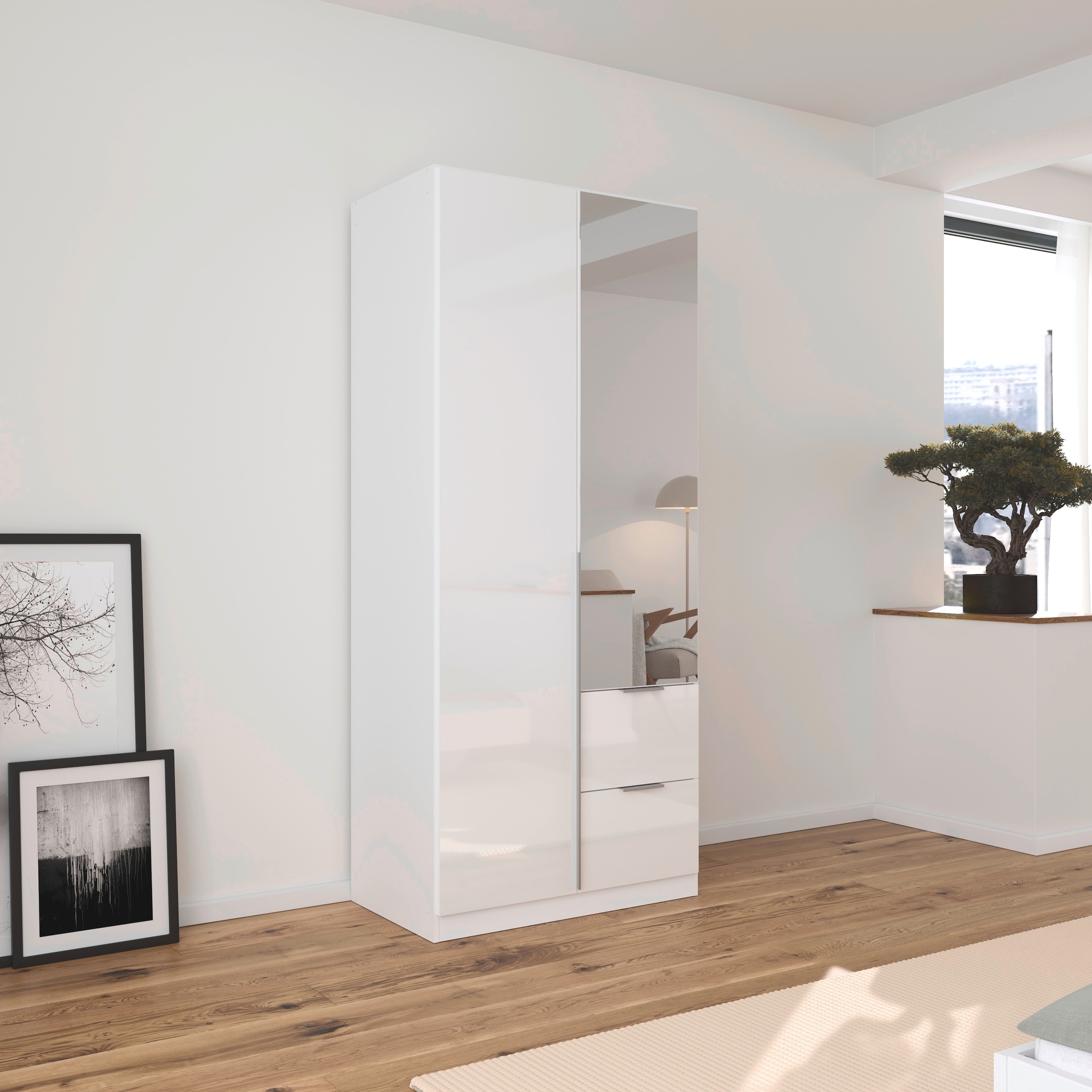 rauch Drehtürenschrank »Kleiderschrank Schrank Garderobe AGORDO mit Dekor- oder Hochglanzfront«, (in zwei Griff-Farben mit Dekor- oder Hochglanzfront), mit Außenschubkästen, in 6 Breiten und 2 Höhen MADE IN GERMANY