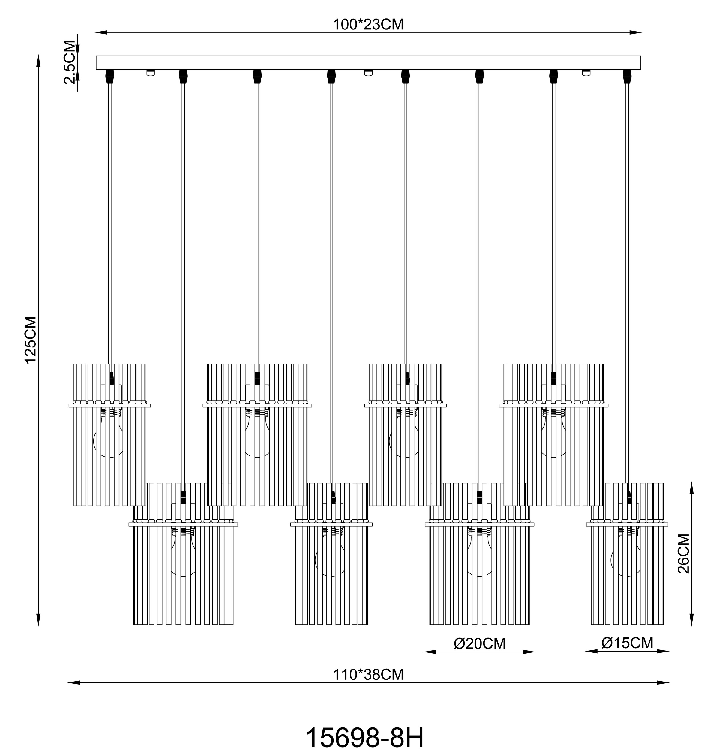 GLOBO LIGHTING Hängeleuchte »GORLEY« E27 1 Stk. Hängelampe Glasstäbe rauchfarben klar verlaufend elegant Esszimmer