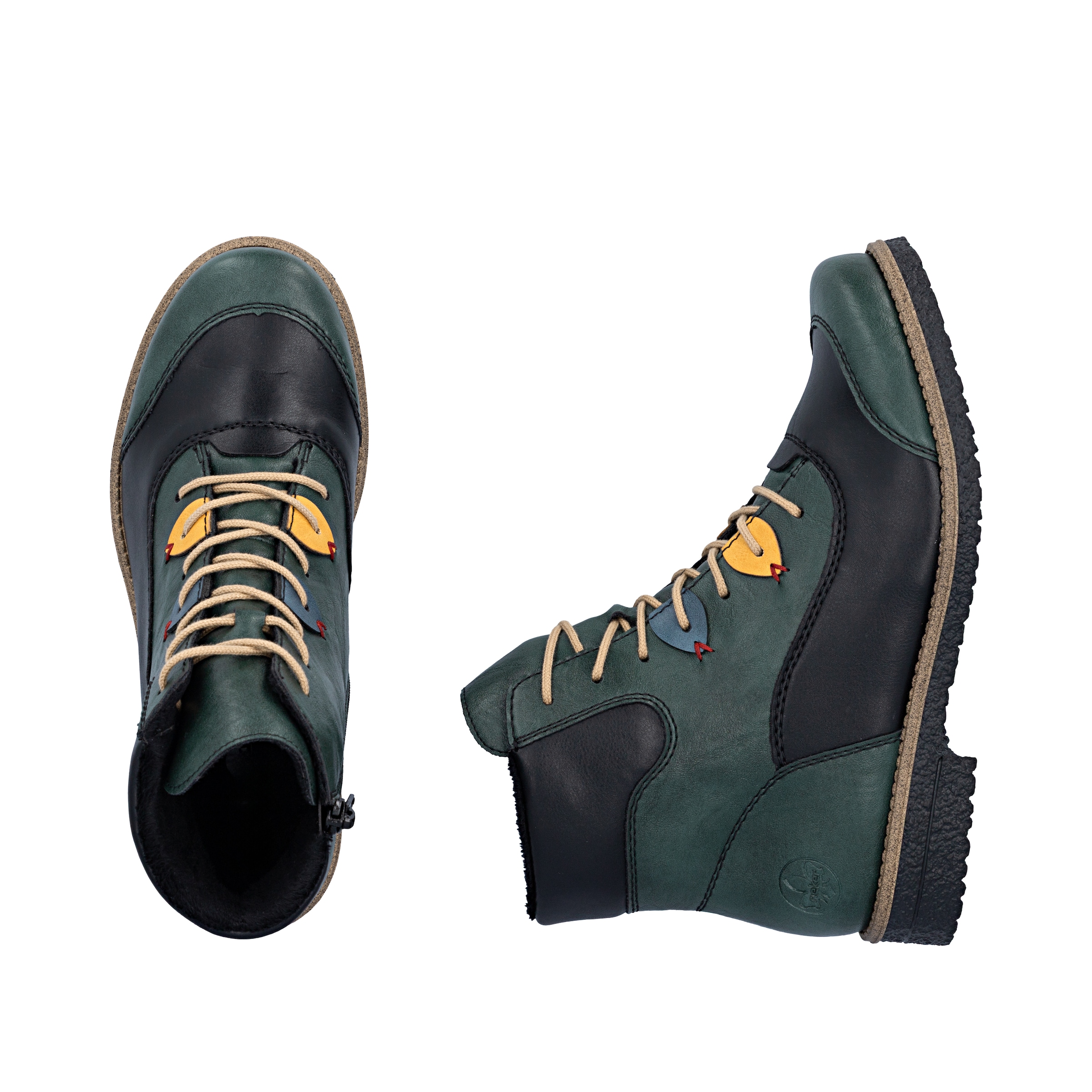 Rieker Schnürstiefelette  Boots, Schnürboots, Blockabsatz mit bunten Applikationen