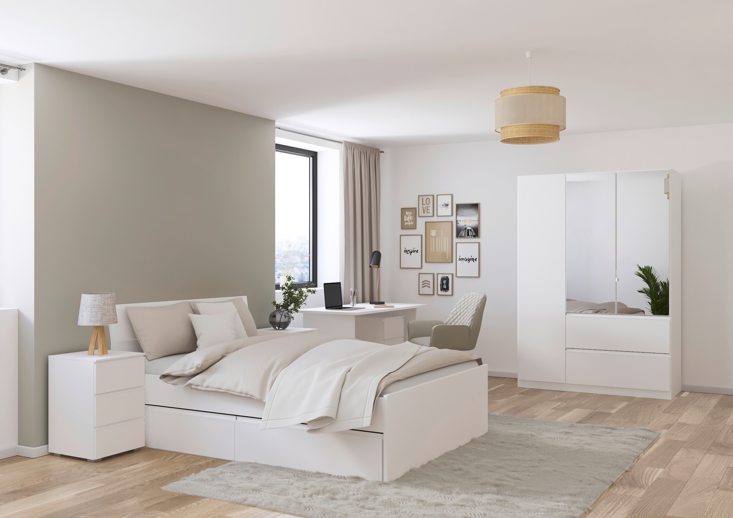 rauch Jugendzimmer-Set »Komplettzimmer Schlafzimmer-Set (5-St.) Jugendzimmer-Set JOEL« Set, 5 Stk. tlg. Bett 2 Breiten,Nachttisch,Tisch,Rollcontainer,Schrank MADE IN GERMANY
