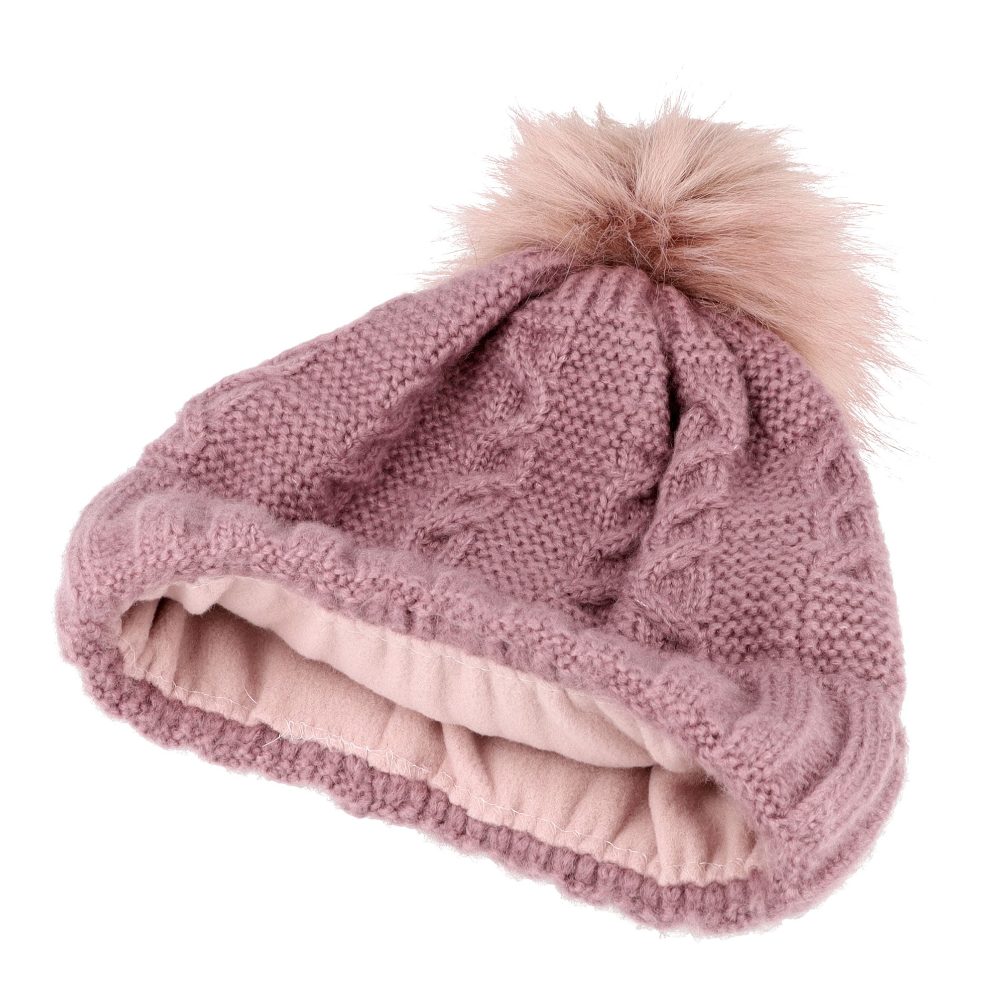 MAXIMO Strickmütze, angenehmer Materialmix, gefüttert, Bommel, breiter Umschlag