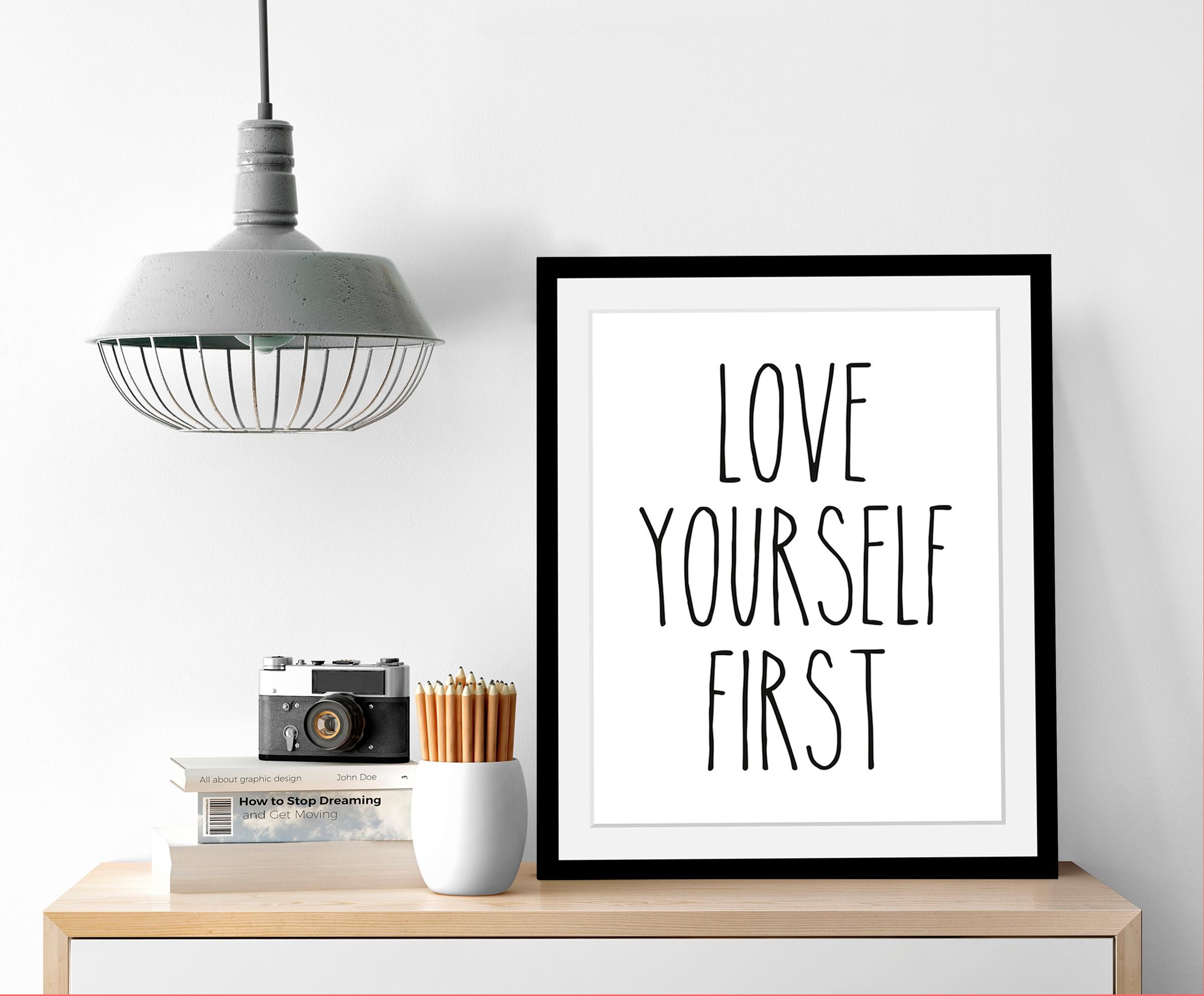 queence Bild »Selbstliebe«, Schwarz-Weiß-Schriftzug-Motivationsbilder-Liebe günstig online kaufen