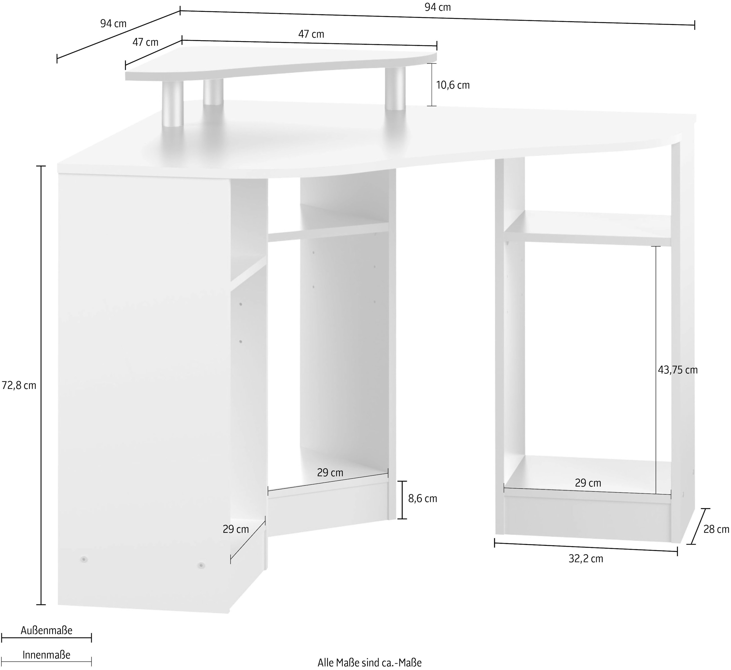 TemaHome Schreibtisch »Corner«, Melamingestell, Tischplatte in untersch. Farbvarianten, Breite 94 cm