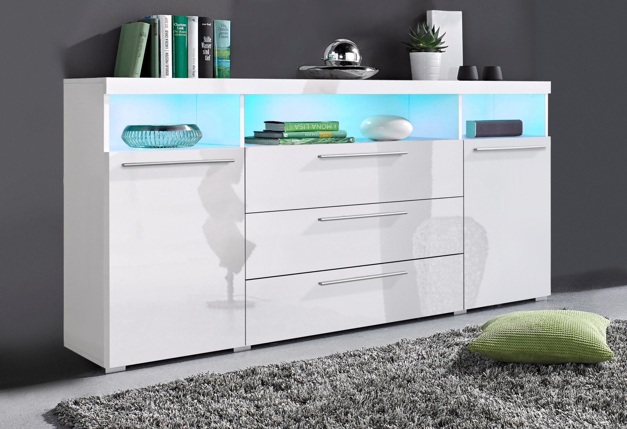 INOSIGN Sideboard »India,Breite 182cm moderne Anrichte 2Türen,3 Schubladen, Kombikommode«, Kommode viel Stauraum, Einlegeböden verstellbar,ohne Beleuchtung