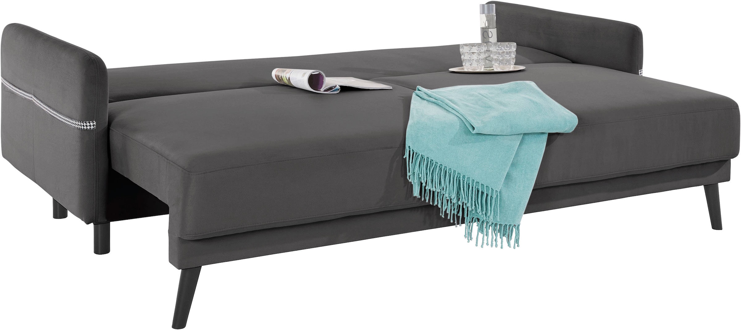 INOSIGN Schlafsofa »Emily«, incl. Bettfunktion und Bettkasten, Seitentache im Armteil, Federkern