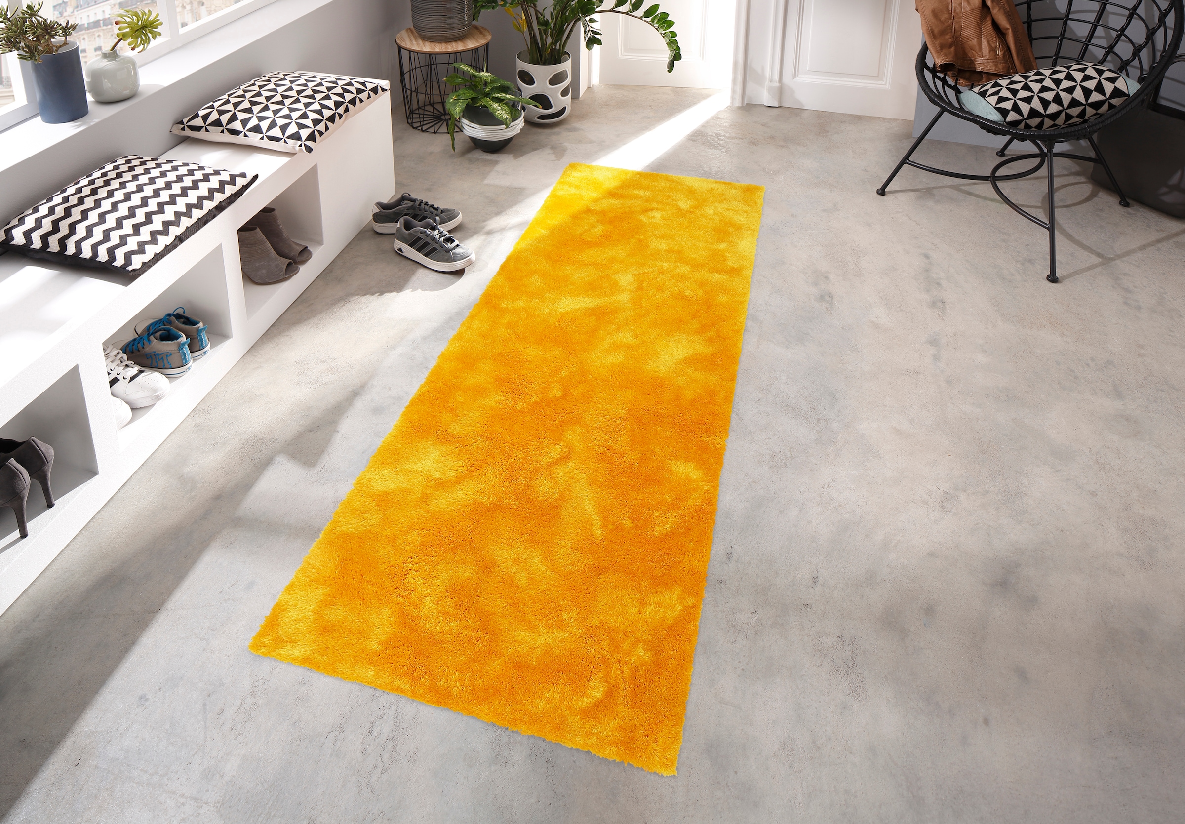 Bruno Banani Hochflor-Läufer »Dana Teppich, Kundenliebling«, rechteckig, 30 mm Höhe, Brücke, uni, weich, Mikrofaser, Diele, Flur, Wohnzimmer, Schlafzimmer