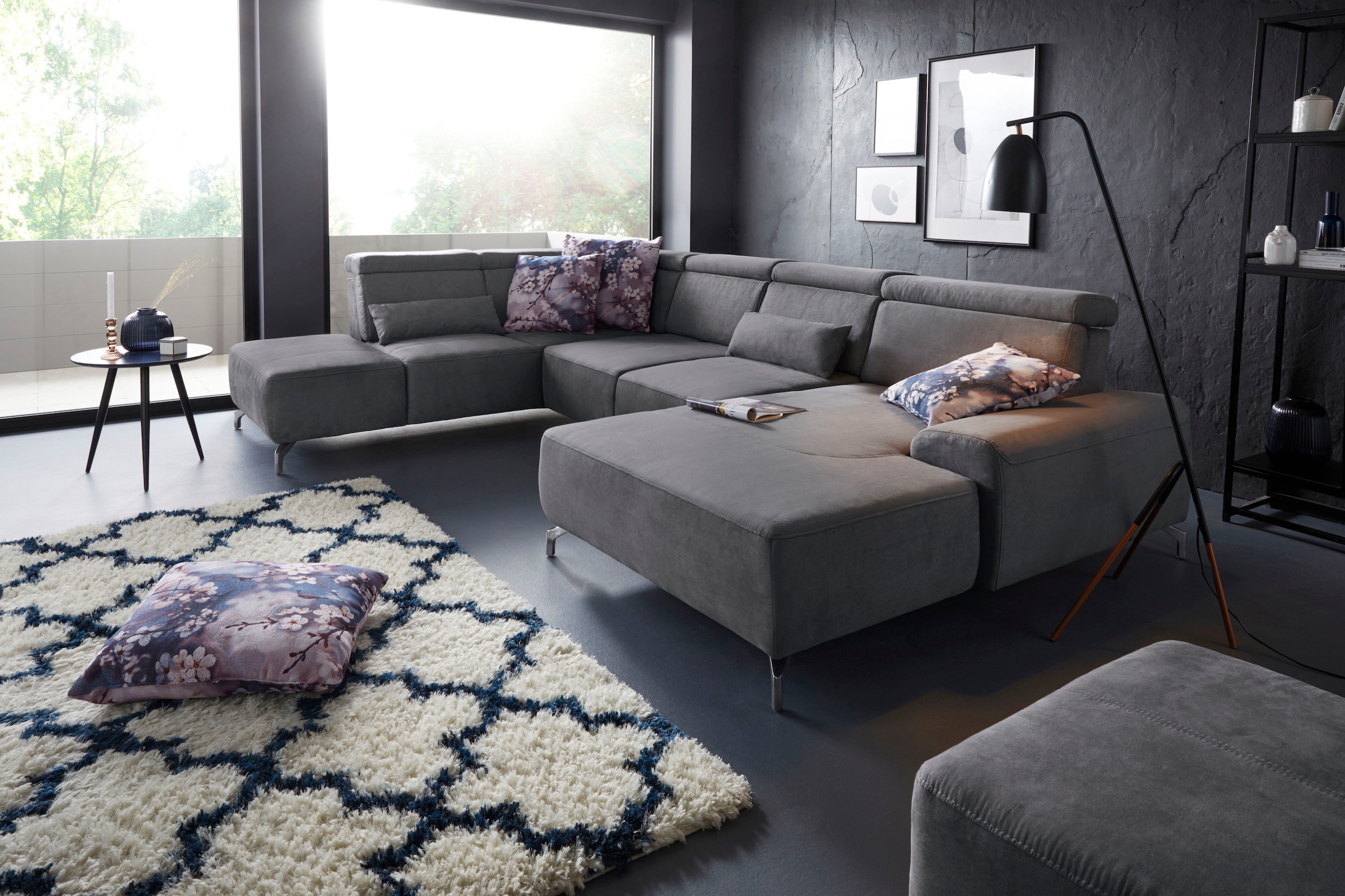 sit&more Wohnlandschaft »Gizeh U-Form«, 12 cm Fußhöhe, inklusive Sitztiefenverstellung und Kopfteilverstellung