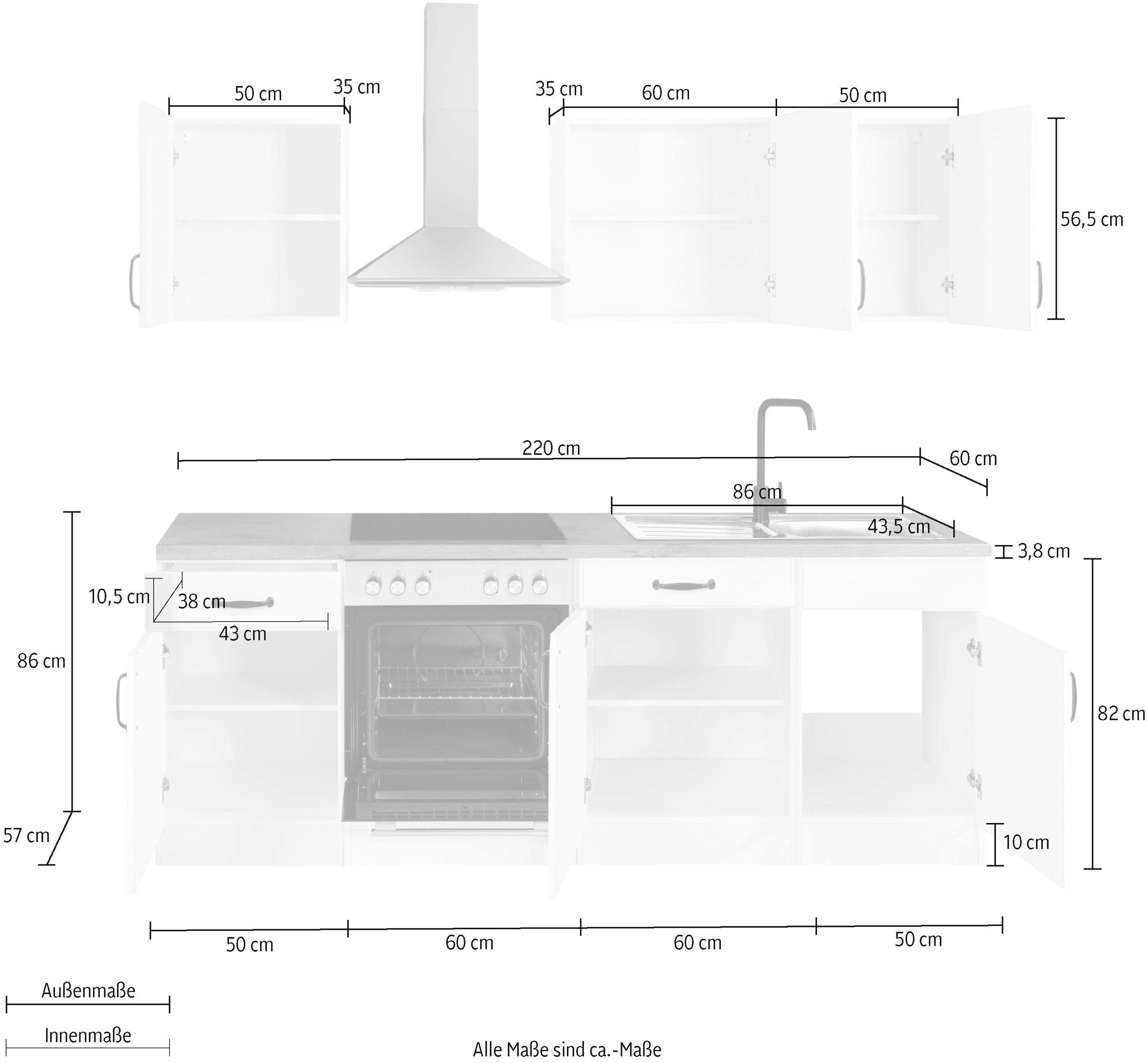 wiho Küchen Küchenzeile »Erla«, ohne E-Geräte, Breite 220 cm