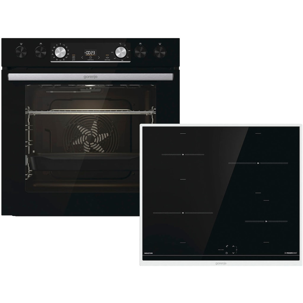 GORENJE Induktions Herd-Set »Black Set 4 Induktion«, BCIX6737E05BG, mit 1-fach-Teleskopauszug, Aqua Clean, (Set)