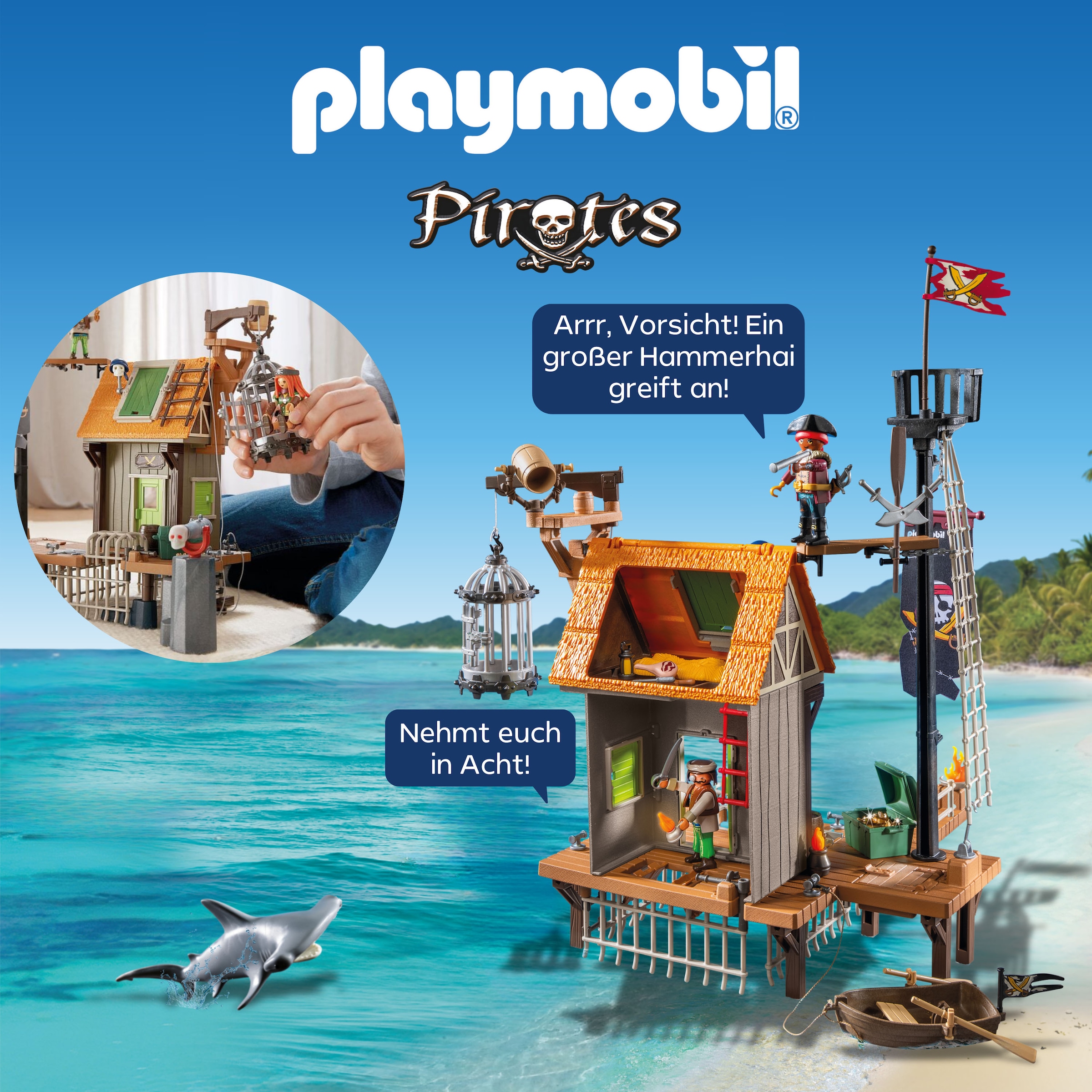 Playmobil® Konstruktions-Spielset »Piratenhafen mit Seeräuber-Gefängnis (71792), Playmobil Pirates«, (165 St.), Made in Germany