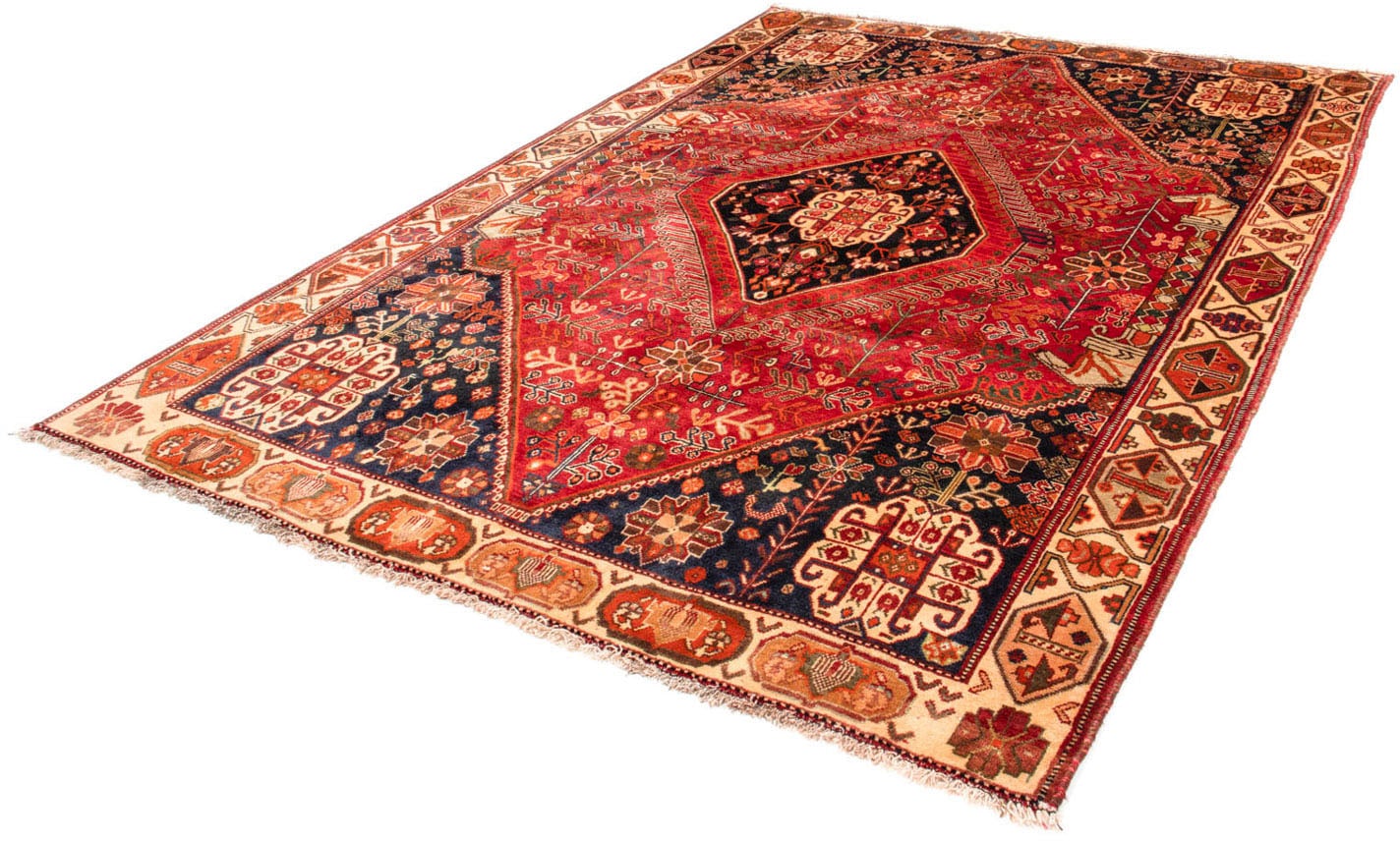 Wollteppich „Shiraz Medaillon Rosso 270 x 190 cm“, rechteckig, Unikat mit Zertifikat Rot 10 mm B/L: 190 cm x 270 cm – 10 mm