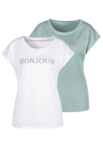 Vivance T-Shirt, (Packung, 2 tlg.), mit modischem Frontdruck "Bonjour" kaufen