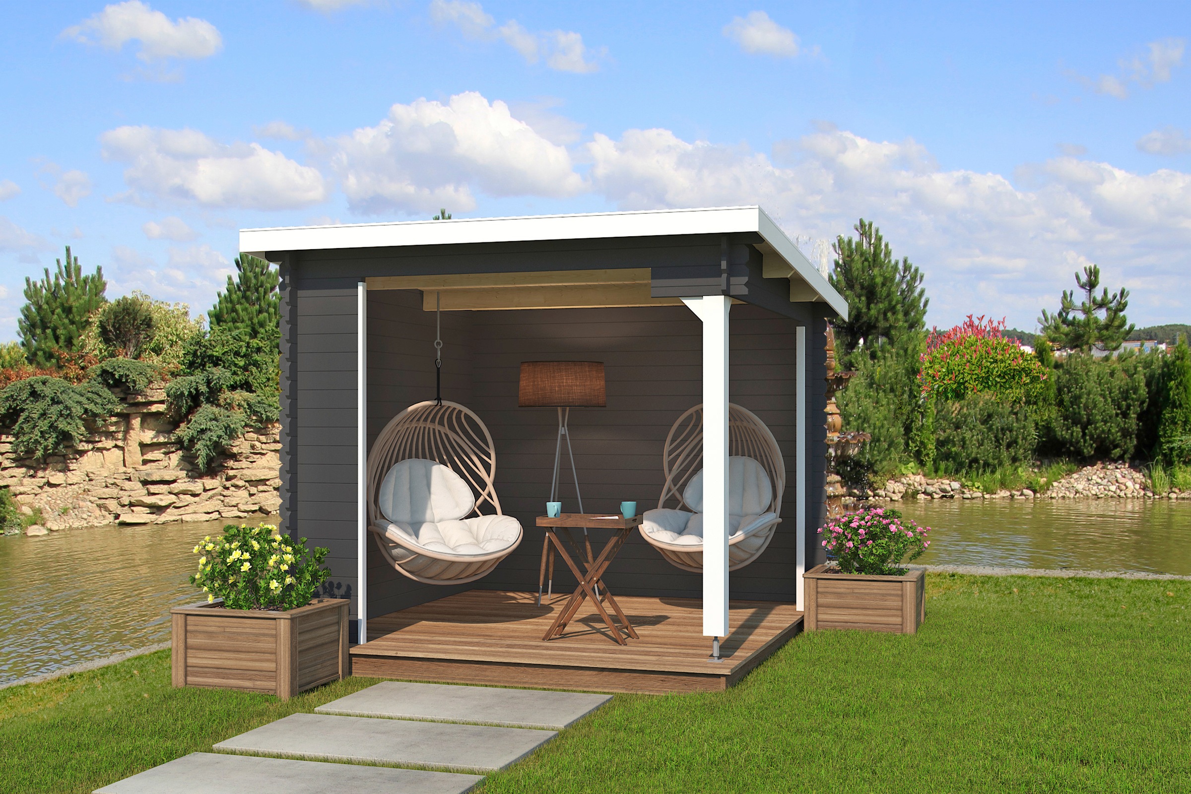 LASITA MAJA Gartenhaus »Unterstand/Lounge Buffalo 275«, Unterstand / Lounge 28mm, Fundamentmass 2750x2750, Carbongrau