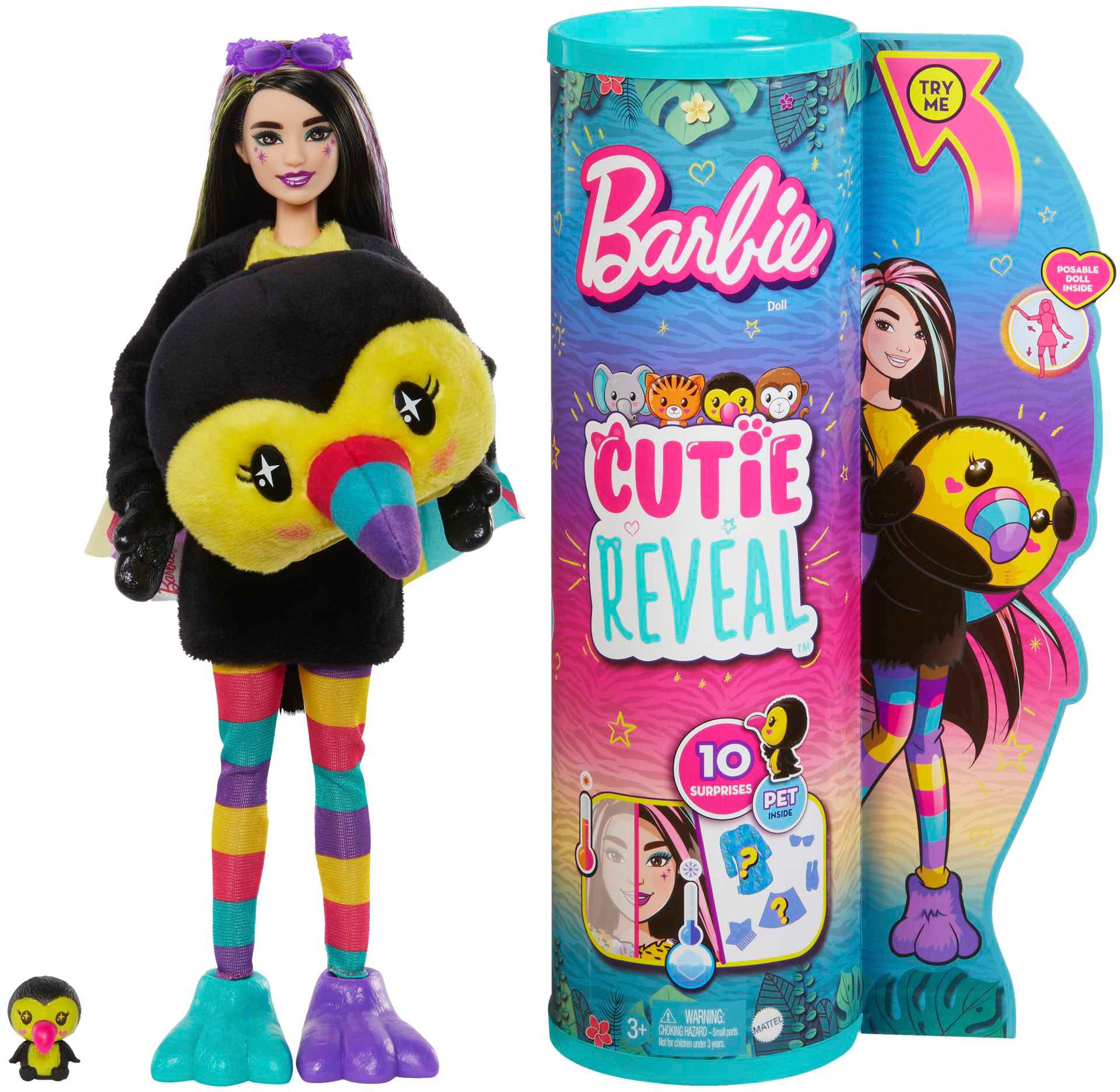 Barbie Anziehpuppe »Cutie Reveal, im Tukan-Kostüm mit Farbwechsel (Dschungel-Serie)«, inklusive Accessoires