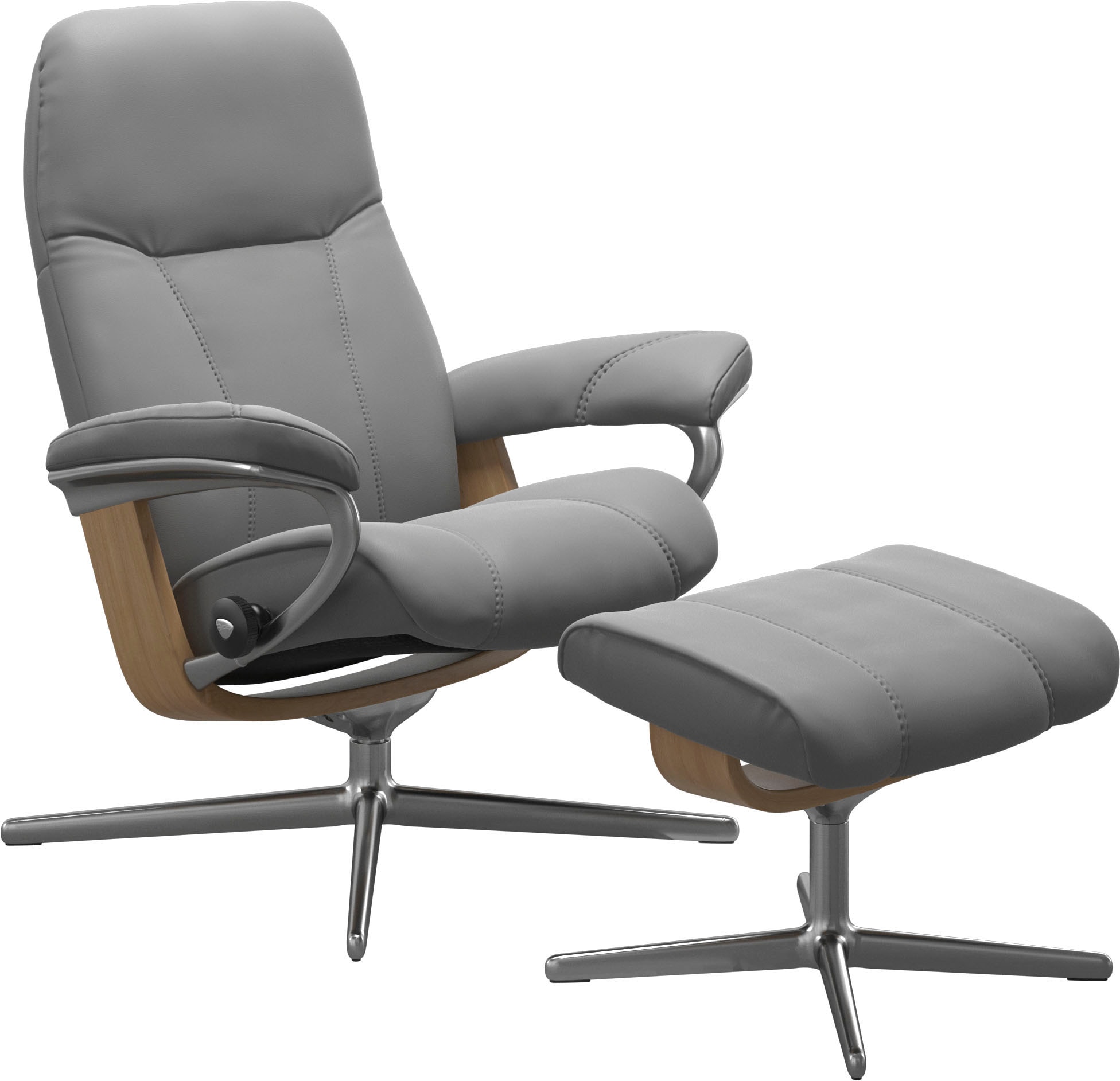 Stressless® Relaxsessel »Consul« Set, Relaxsessel mit Hocker,  mit Hocker, mit Cross Base, Größe S, M & L, Holzakzent Eiche