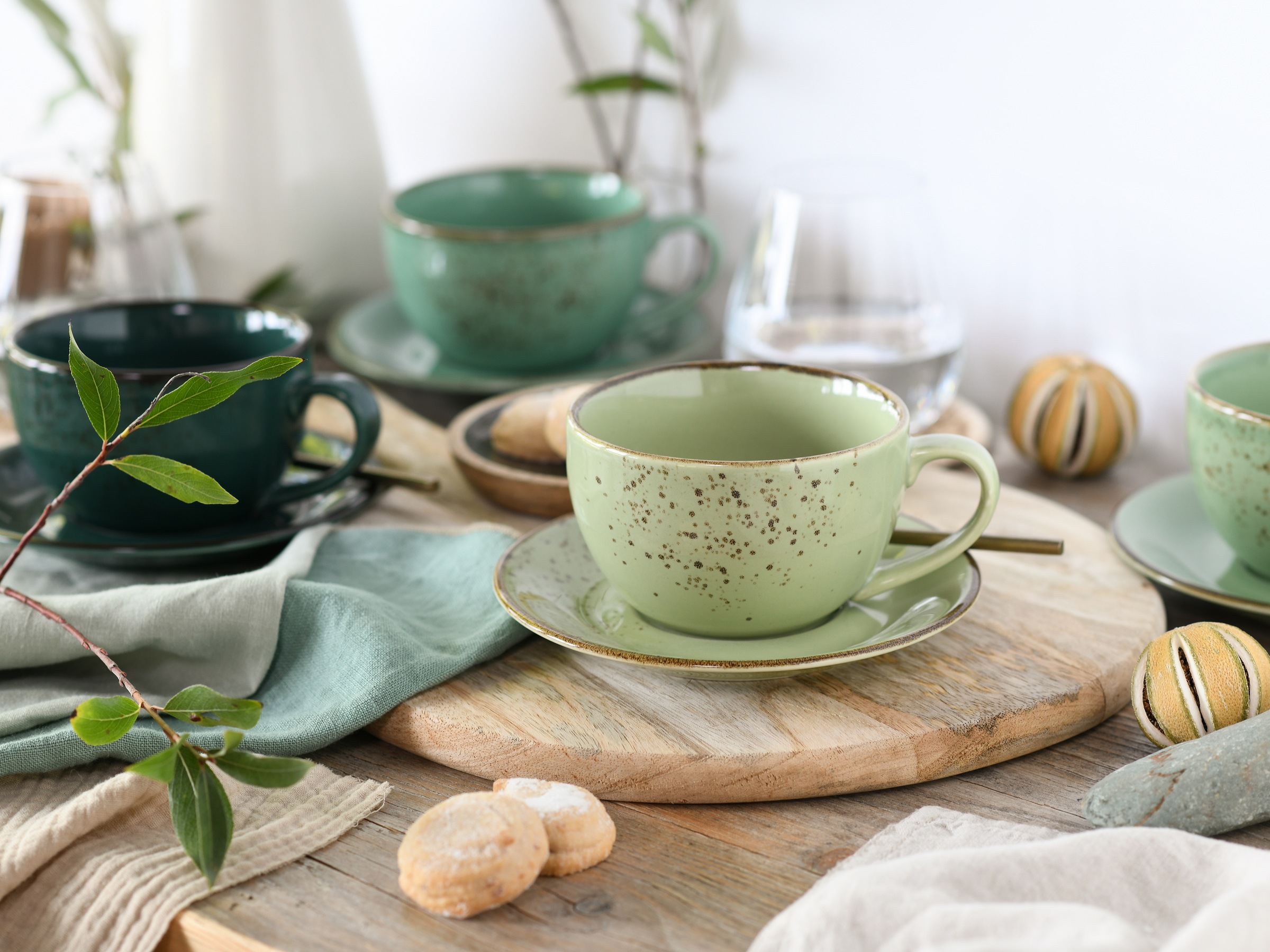 CreaTable Cappuccinotasse »Nature Collection Green Life, Cappuccino-Set, 8-tlg.« Handwerklicher Look, Vintage