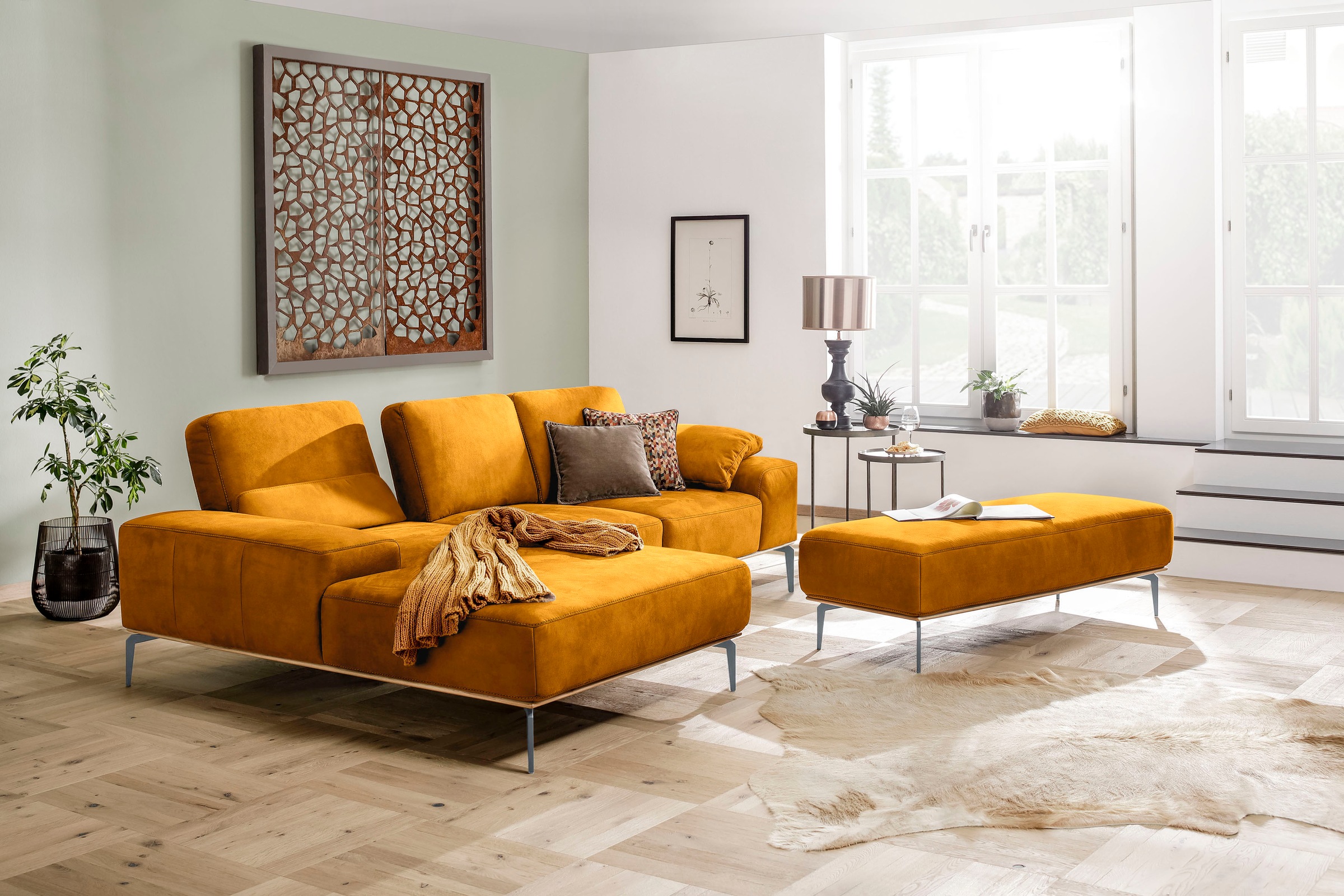 W.SCHILLIG Ecksofa »run, Designsofa mit tollem Sitzkomfort, bequem, L-Form«, mit elegantem Holzsockel, Füße in Silber matt, Breite 279 cm