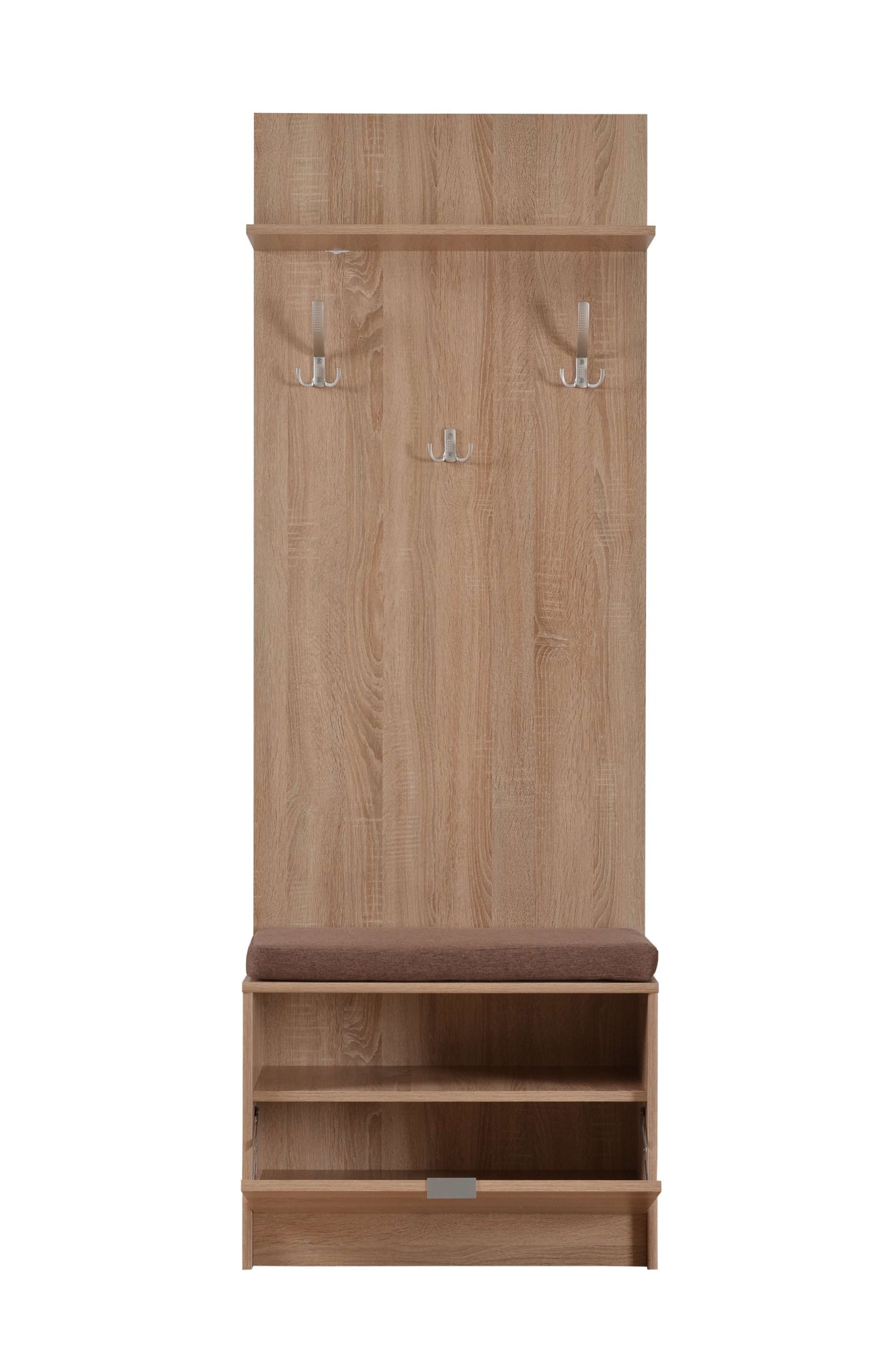INOSIGN Kompaktgarderobe »Flamenco Flurgarderobe, Dielenschrank, Flurmöbel, Breite 67 cm«, mit Sitzbank und Garderobenpaneel, Klapptür, 8 Haken, in Sonoma Eiche