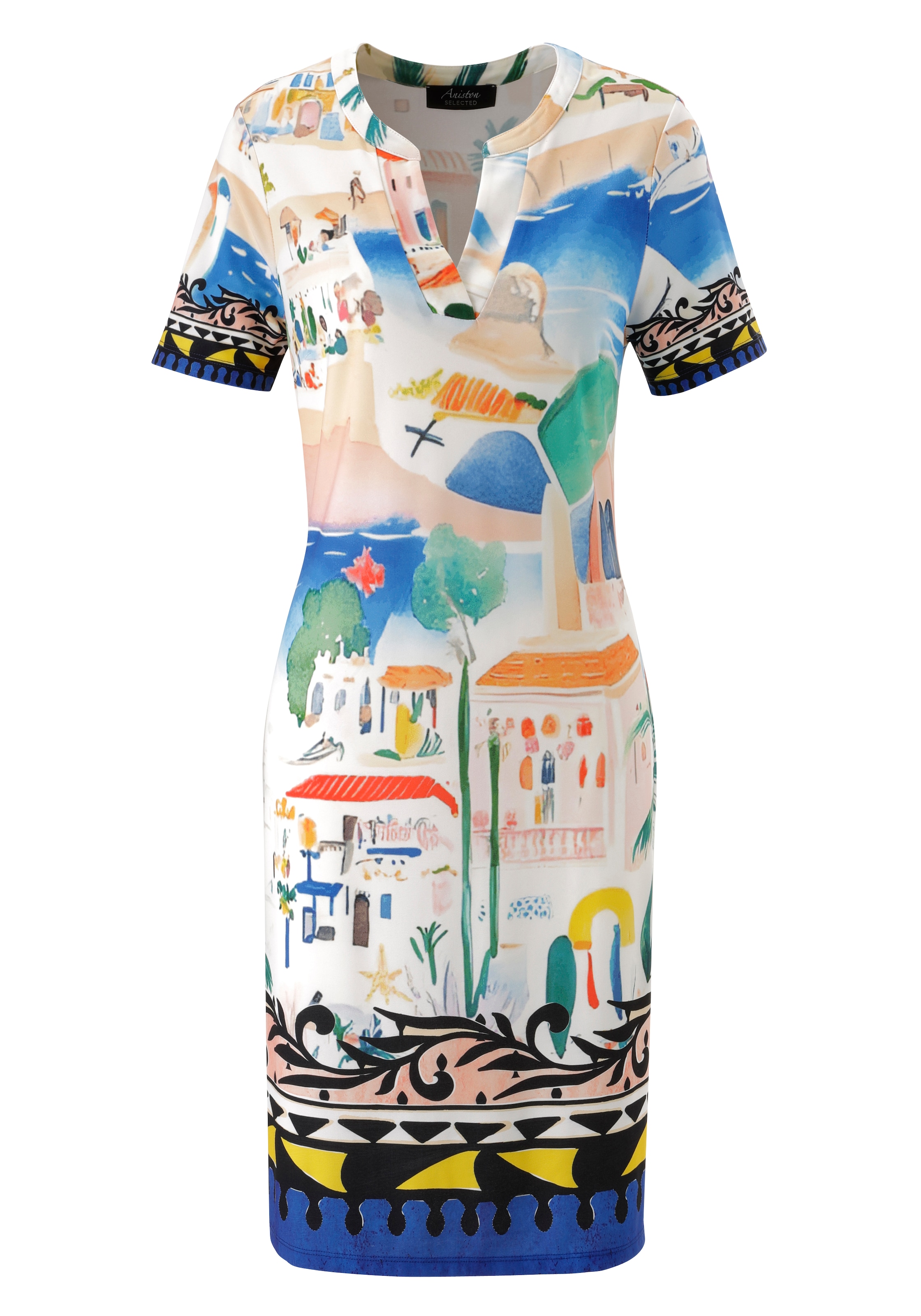Aniston SELECTED Jerseykleid mit farbenfrohem, sommerlichem Urlaubsmotiv  - NEUE KOLLEKTION