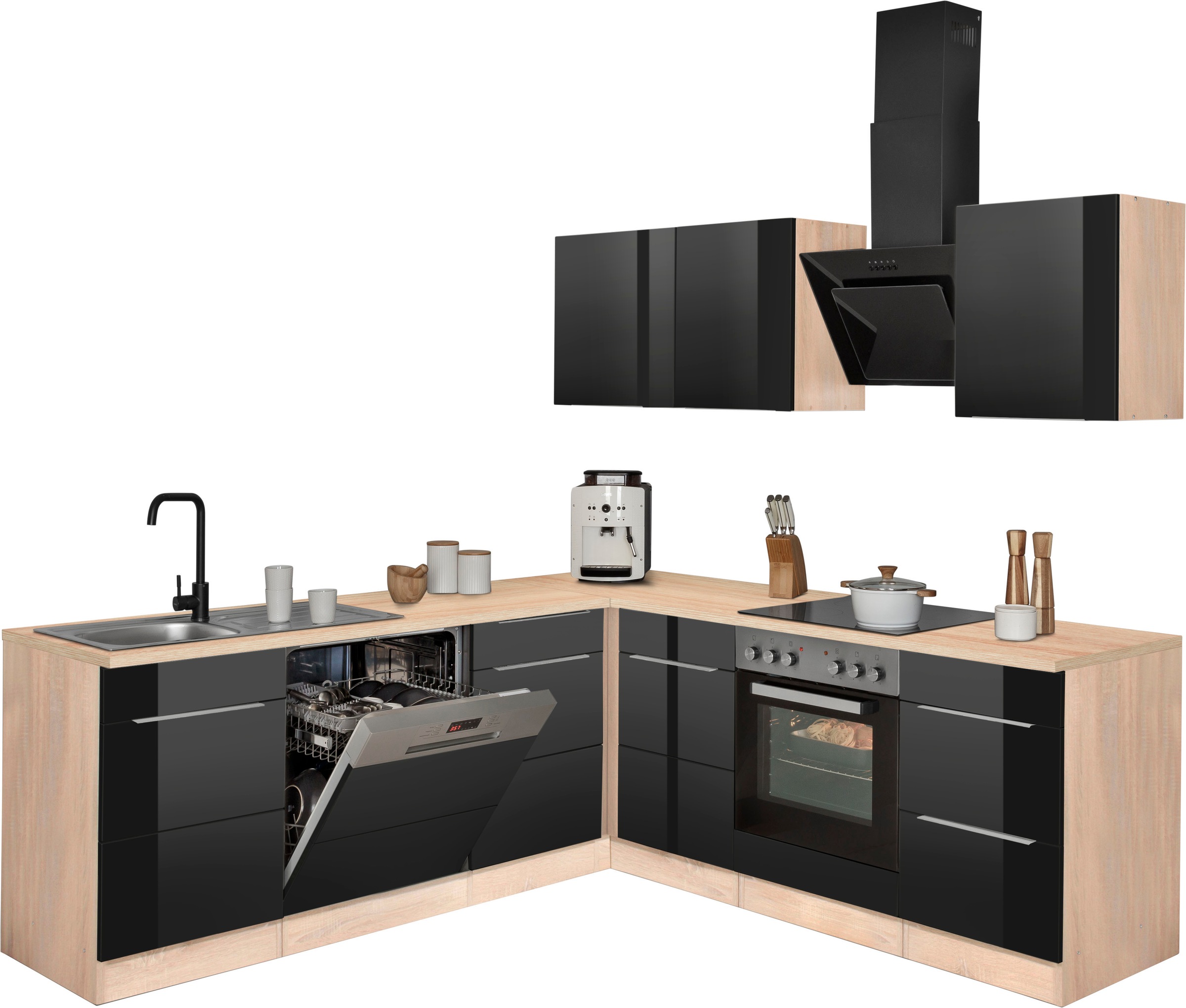 KOCHSTATION Winkelküche »KS-Brindisi«, Stellbreite 220/220 cm, wahlweise mit E-Geräten, mit MDF-Fronten