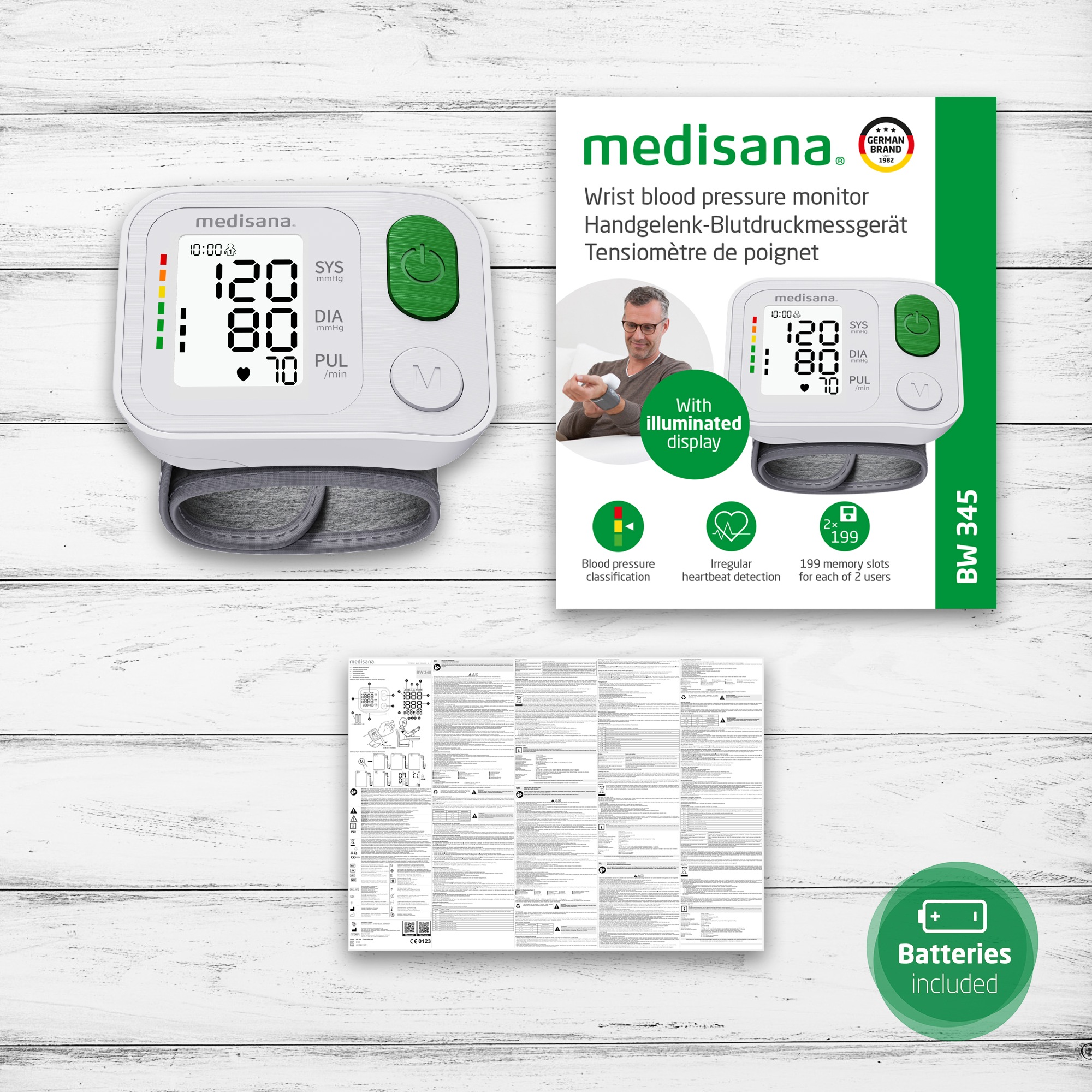 Medisana Handgelenk-Blutdruckmessgerät »BW 345«, Ampelfarbskala, LC-Display, hochwertig, mit extra großen Knöpfen