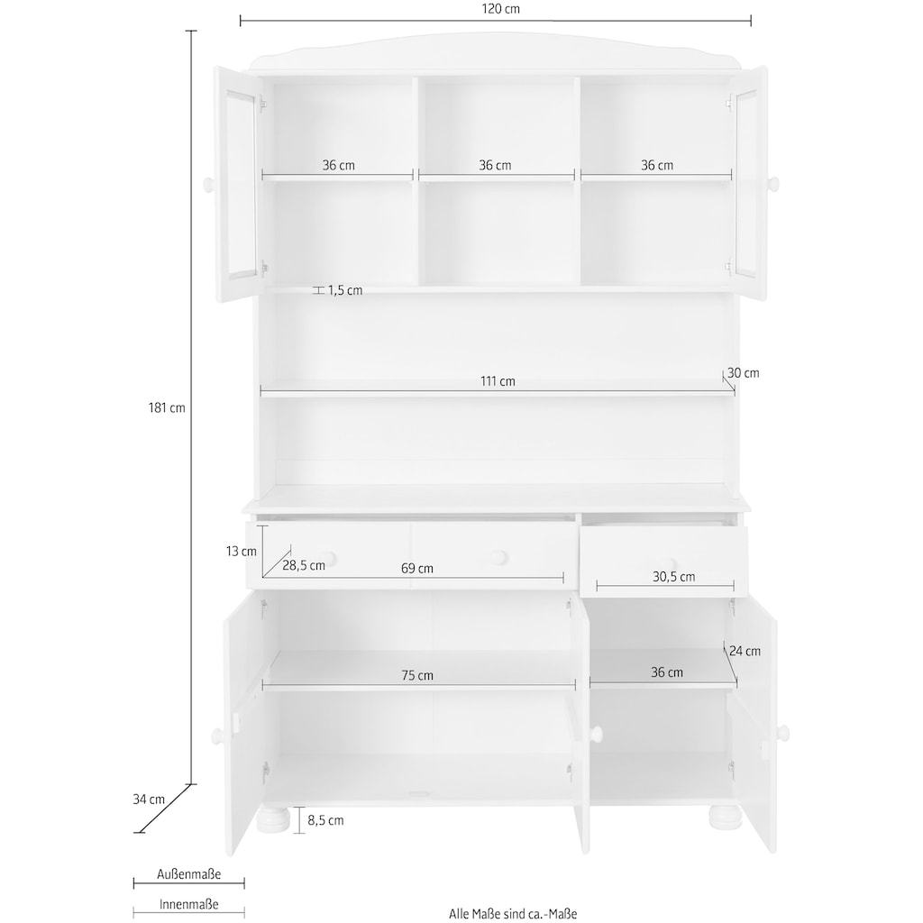 Home affaire Buffet »Mette«, (2 St.), Mit 2 Schubladen und viel Stauraum hinter 4 Türen, Höhe 181cm