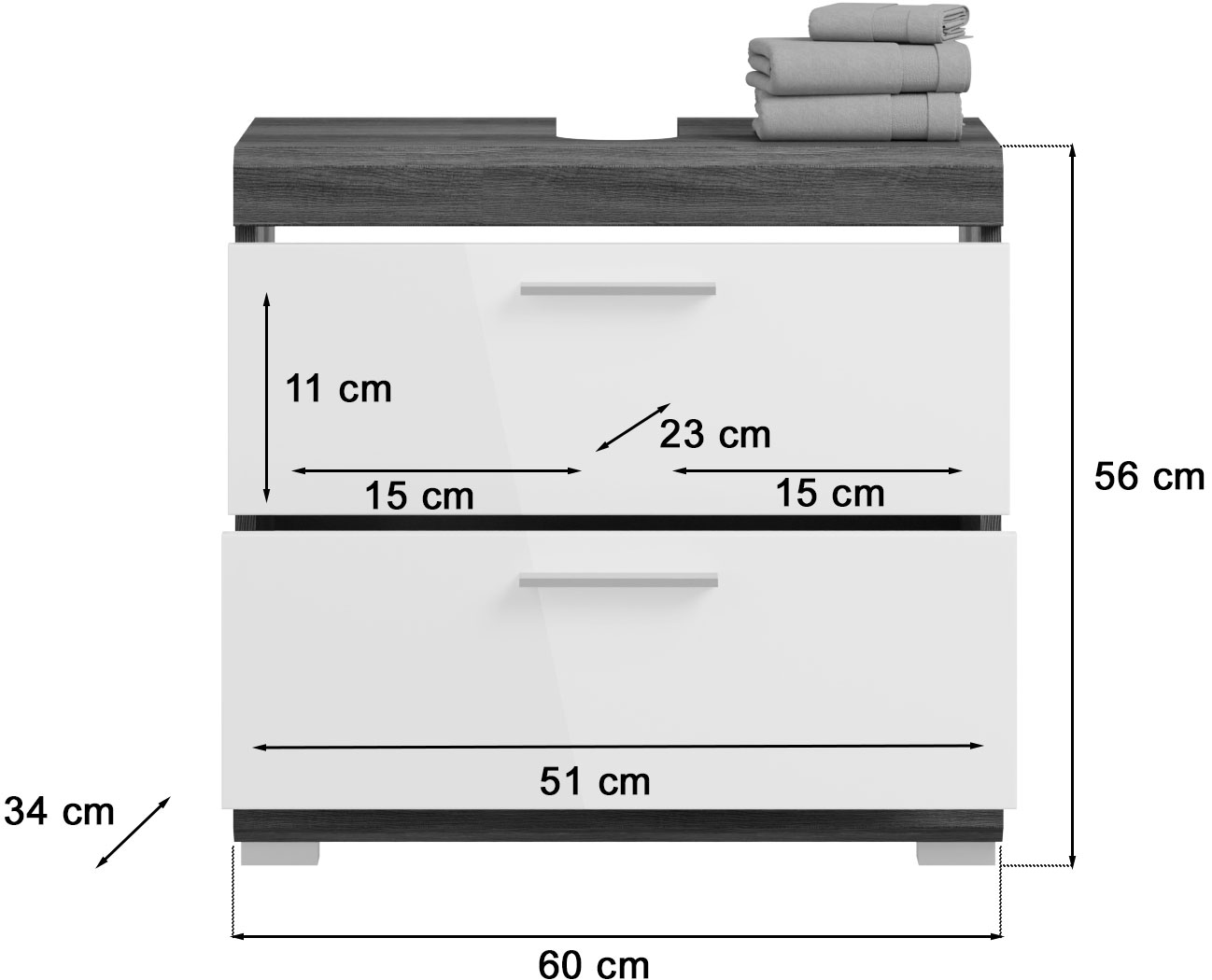 INOSIGN Waschbeckenunterschrank »Siena, Breite 60cm, 2 Tür, 2 Fächer, mit Siphonausschnitt, MDF-Front«, (1 St.), in verschiedenen Farben erhältlich, Badmöbel, Badschrank, Kommode, Bad