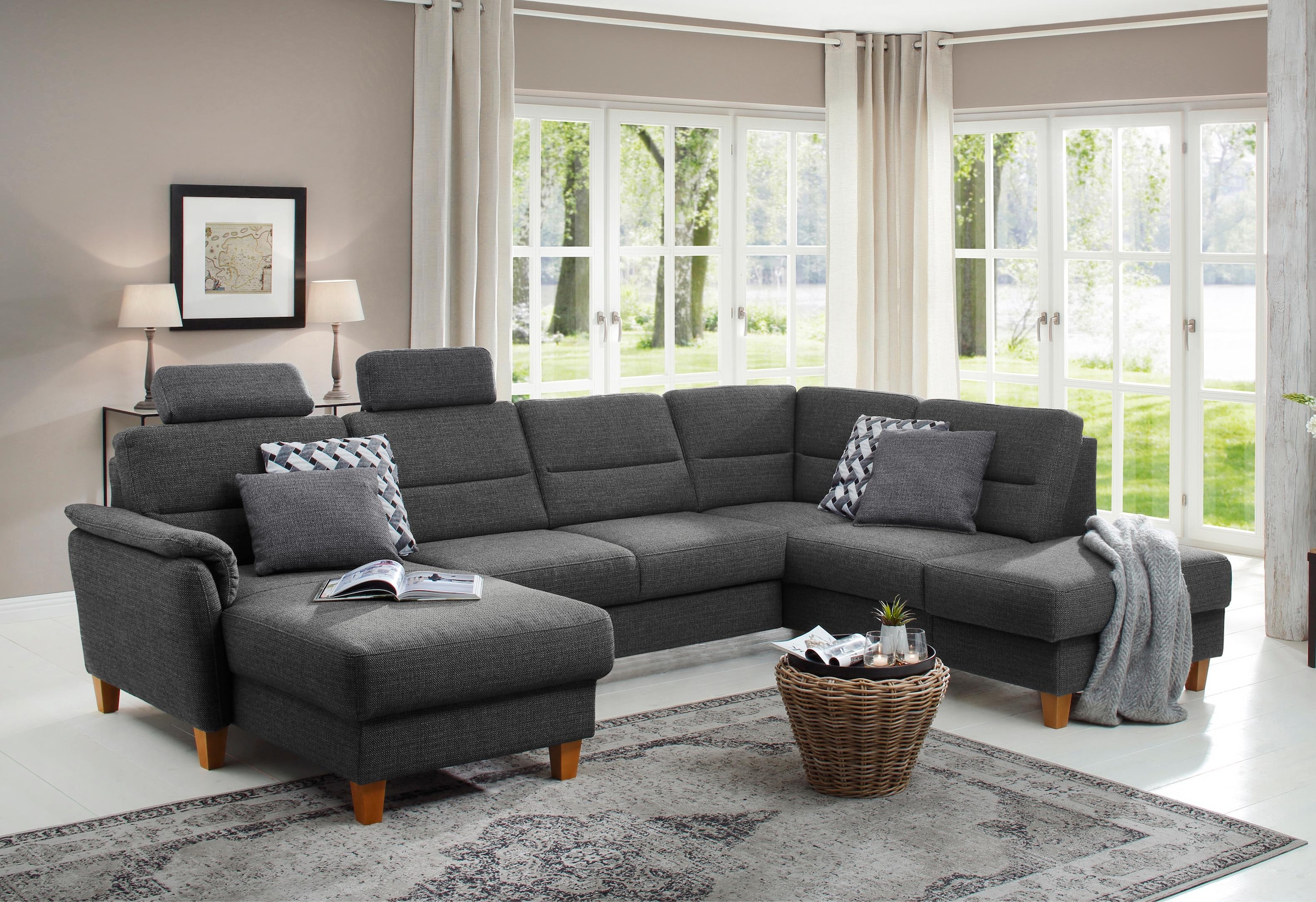 Home affaire Wohnlandschaft »Palmera U-Form, B: 308 cm« optional Bettfunkti günstig online kaufen