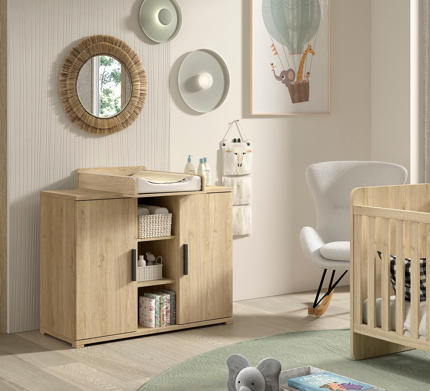 Vipack Wickelkommode »SAM mit 2 Drehtüren u. offenen Fächern (Soft-Close) und viel Stauraum« bis 15 kg pflegeleichte Eiche Dekor Oberfläche 115,5 cm
